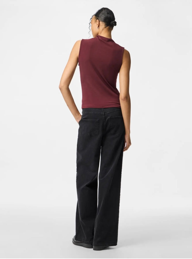 PIECES - MADISON SL DRAPED TOP - TAWNY PORT
