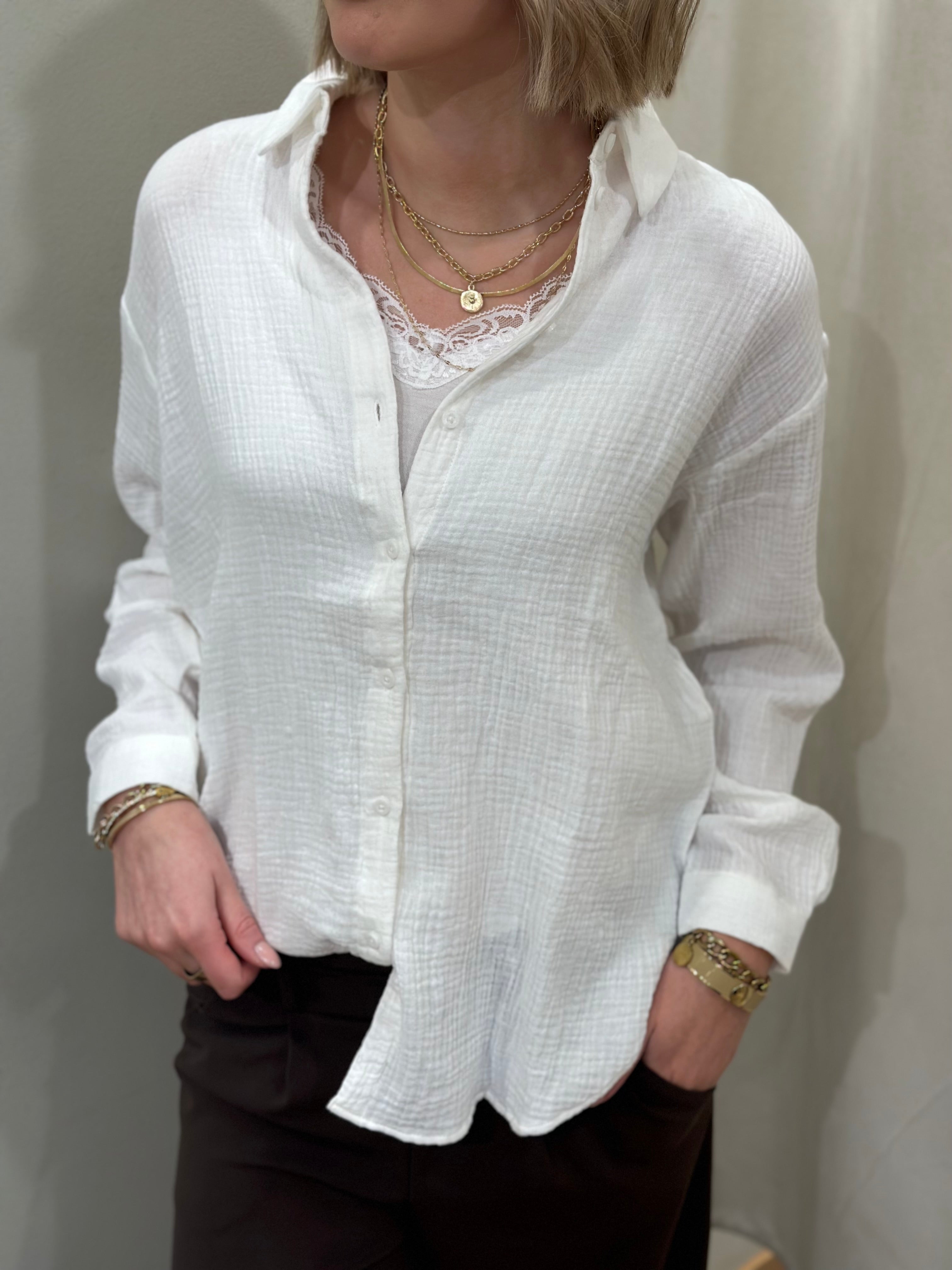 JDY - THEIS LIFE L/S LOOSE SHIRT - CLOUD DANCER