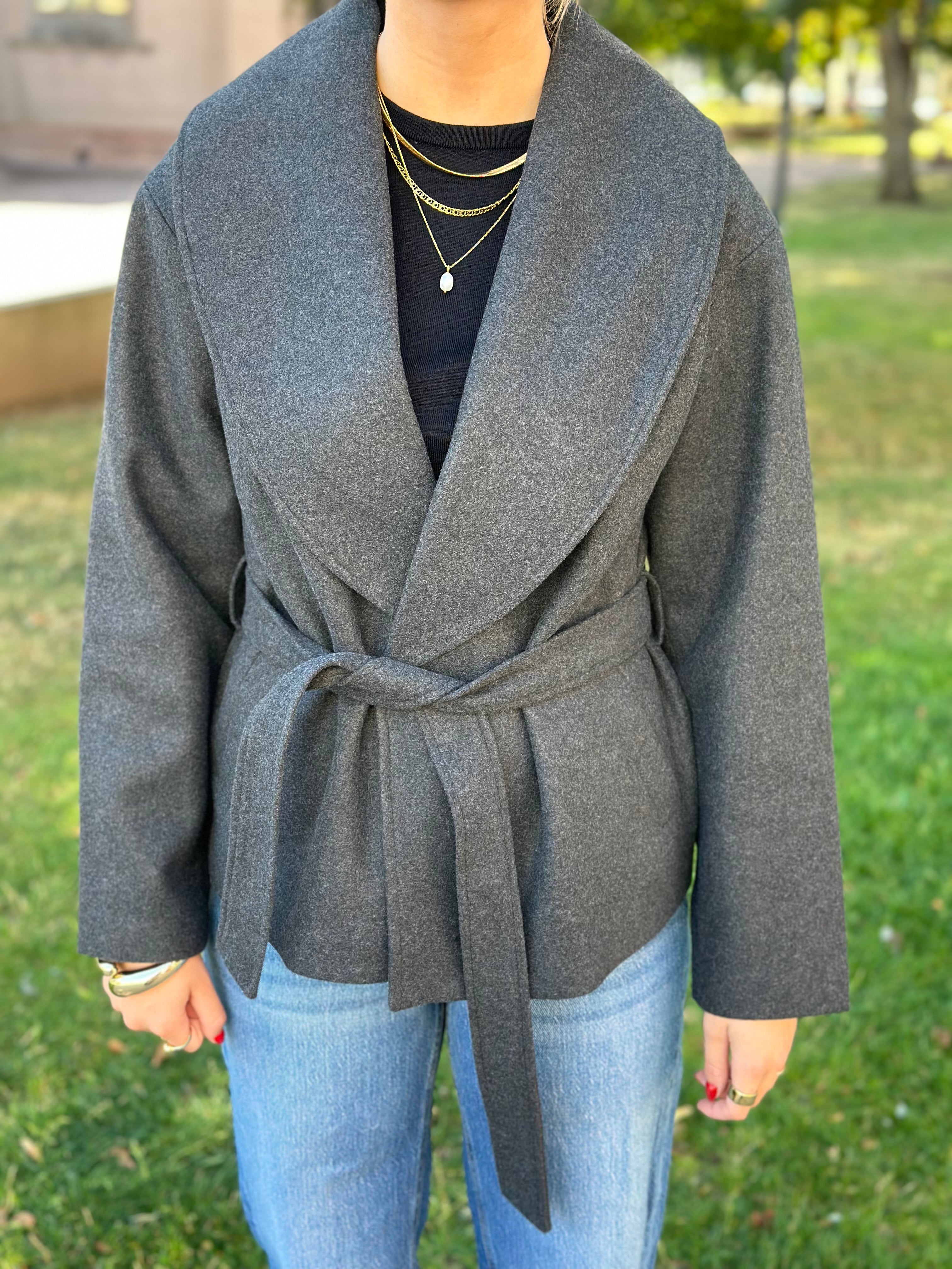 ONLY - AUGUSTA LIFE SHORT COAT - DARK GREY MELANGE