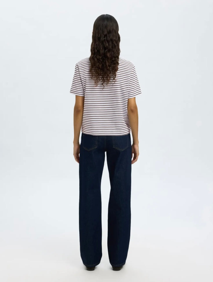 SELECTED FEMME - ESSENTIAL SS STRIPED BOXY TEE - DELICIOSO/BEIGHT WHITE