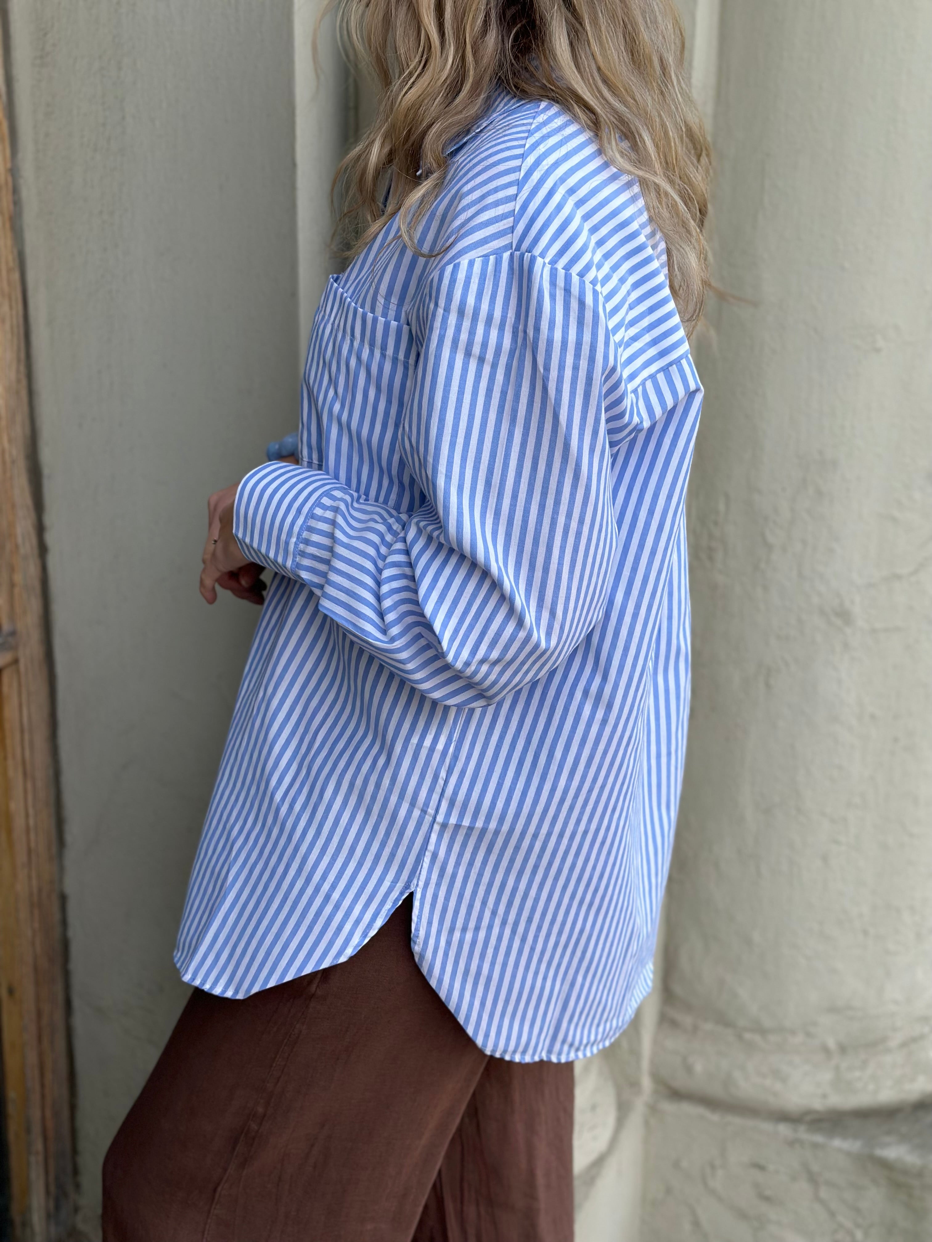 PIECES - MELIA LS LOOSE SHIRT - BRIGHT WHITE/GRAPE MIST