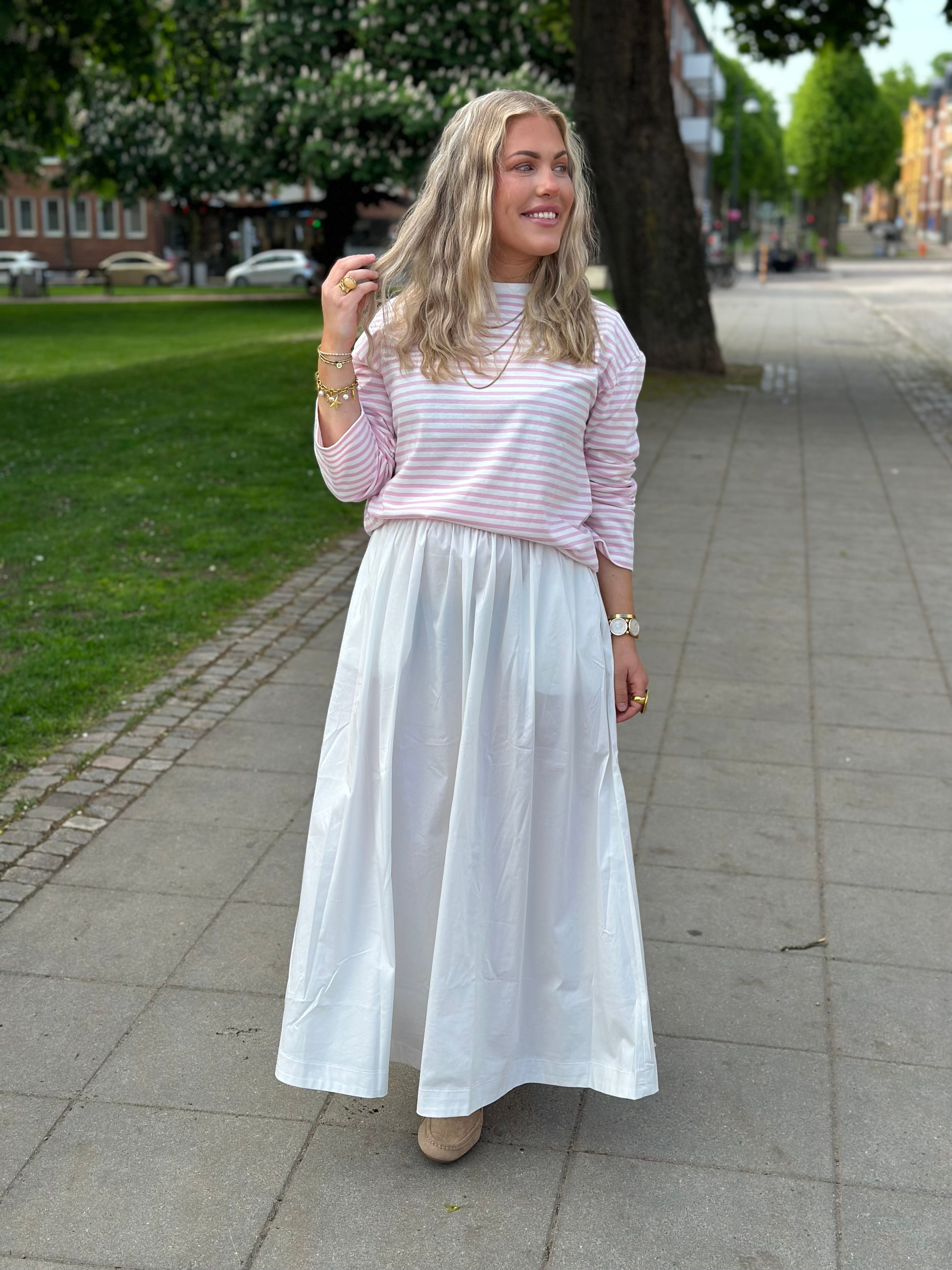 PIECES - SADIE LS TOP - BRIGHT WHITE/ROSEATE SPOONBILL