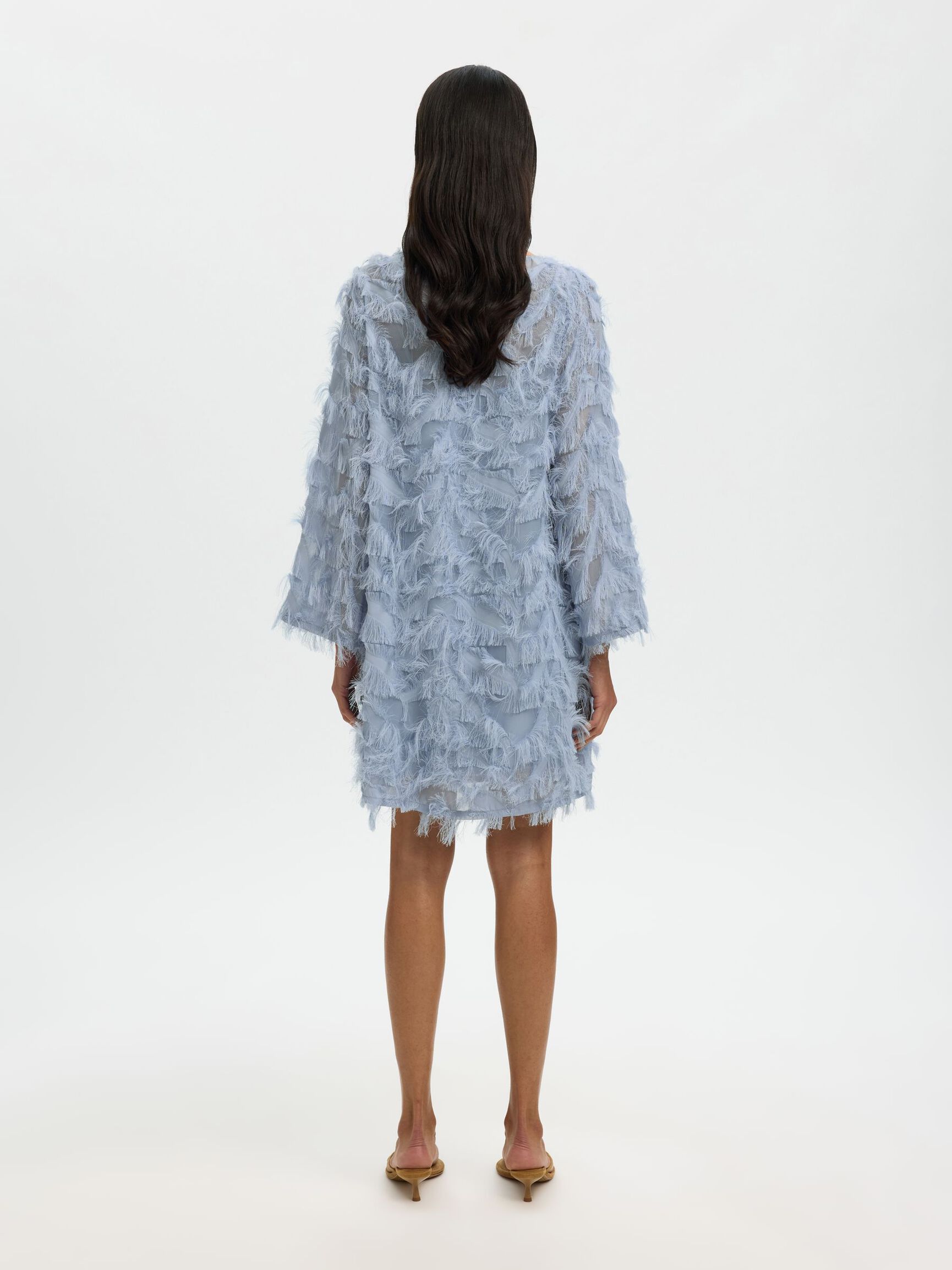 SELECTED - MYLINE RELAXED LS BOAT NECK DRESS - DUSTY BLUE