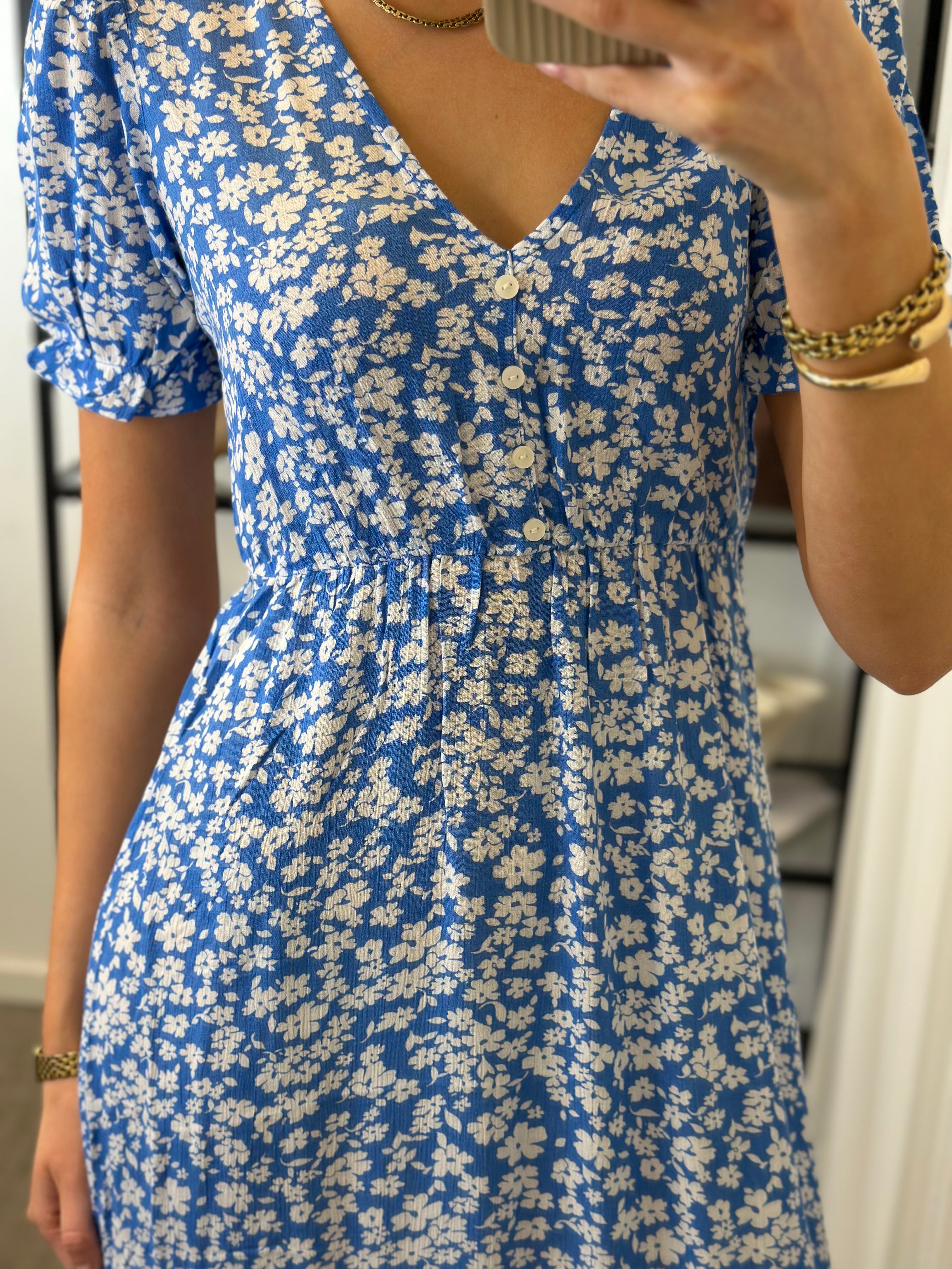 ONLY - CHINTI S/S LONG DRESS - MARINA/WHITE FLOWER