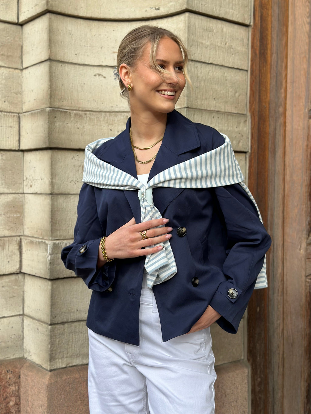 PIECES - SCARLETT LS SHORT TRENCHCOAT - MARITIME BLUE