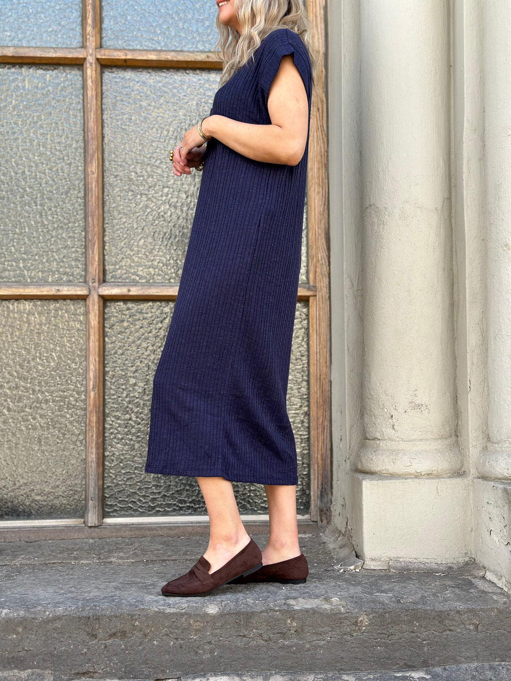PIECES - LENA SS MIDI DRESS - MARIETIME BLUE