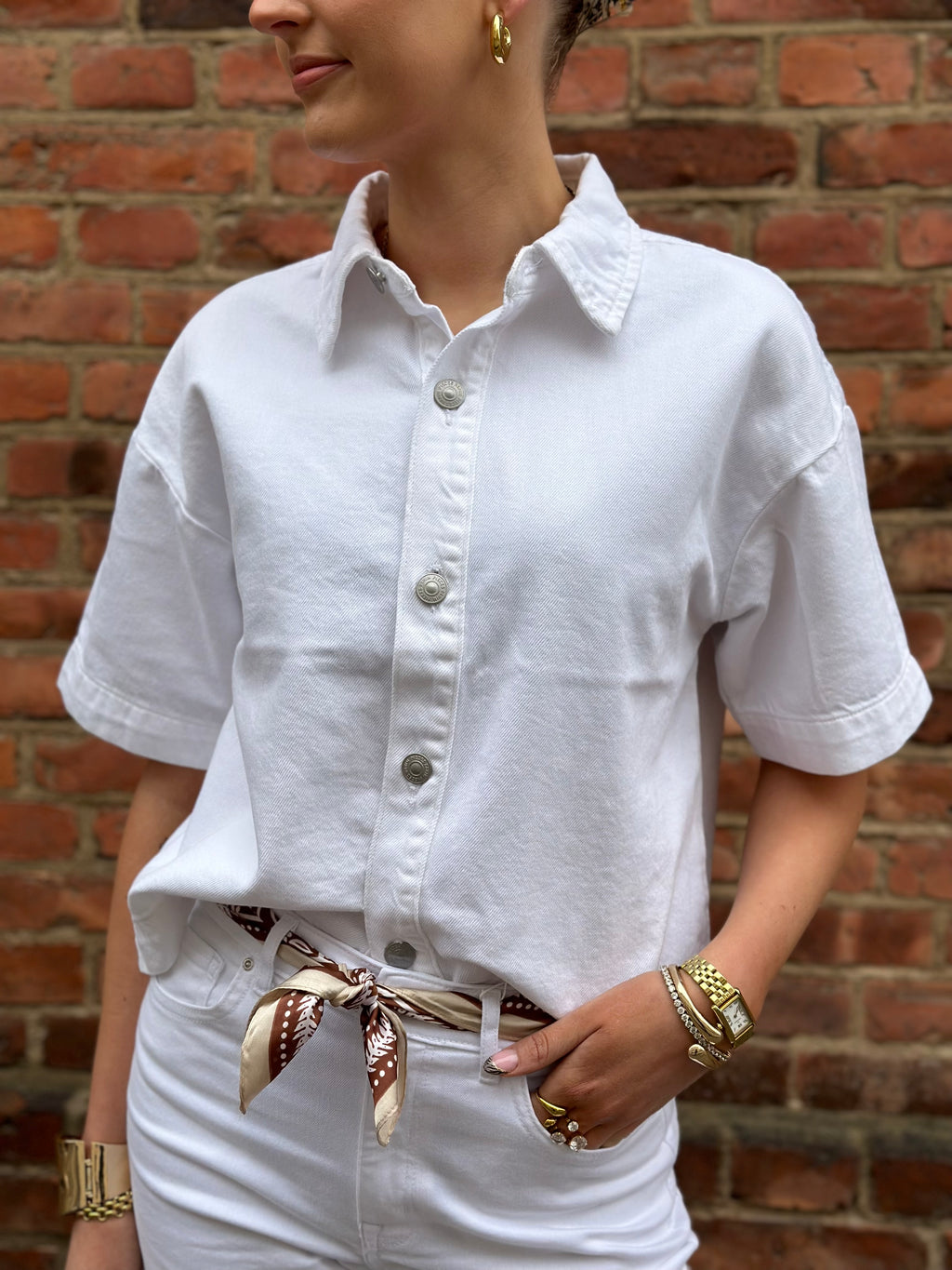 PIECES - SKY SS A-SHAPE DENIM TOP - BRIGHT WHITE