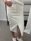 VERO MODA - VERI HR CALF DENIM SKIRT - ECRU