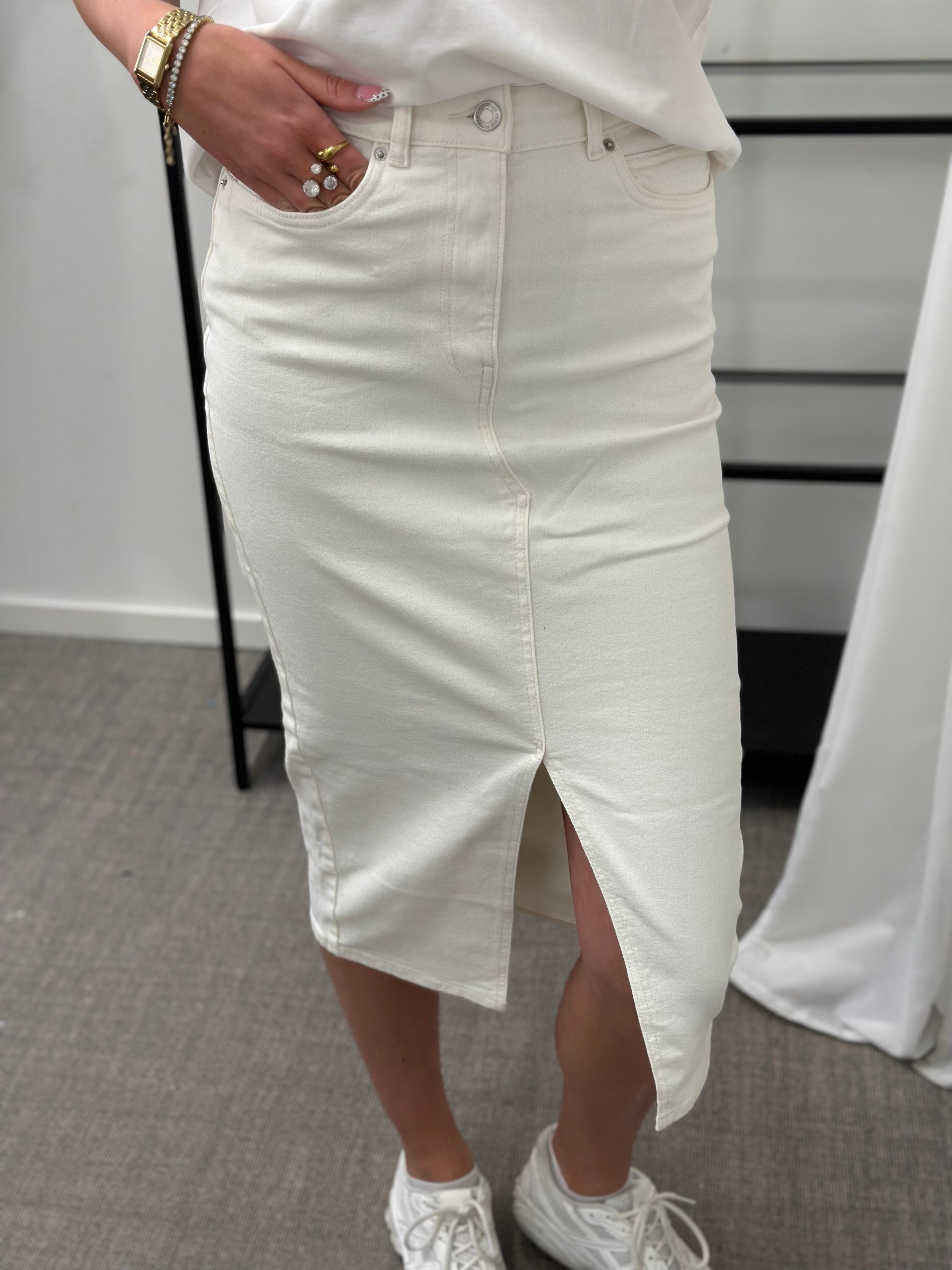 VERO MODA - VERI HR CALF DENIM SKIRT - ECRU