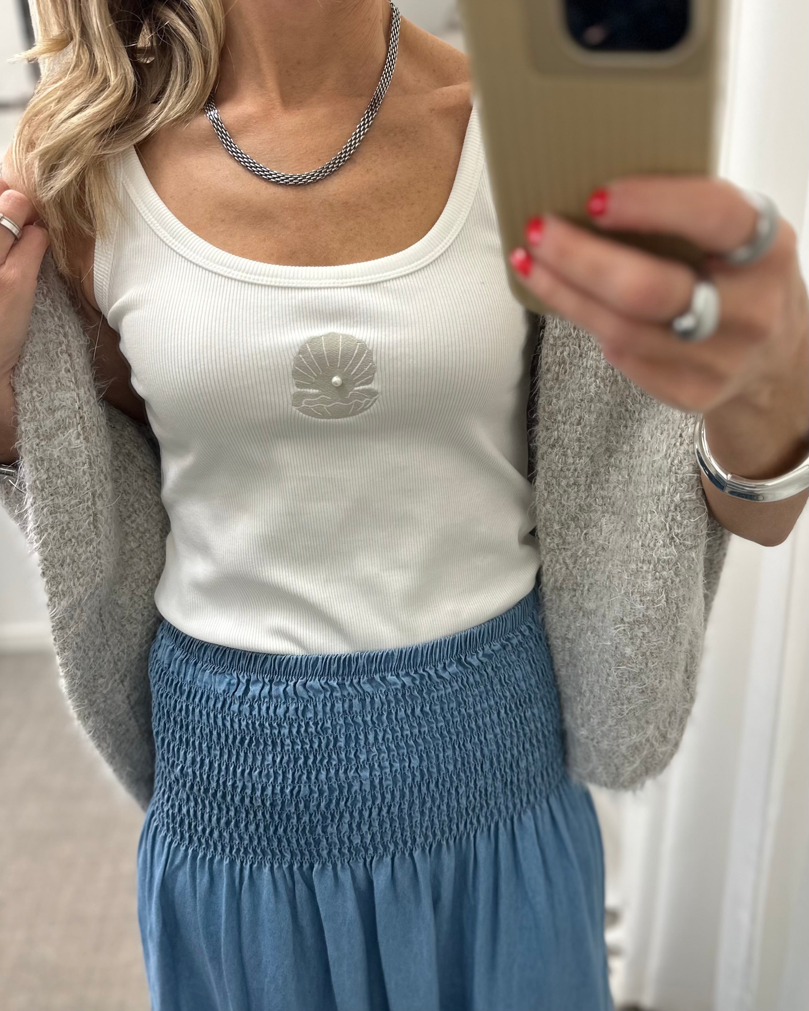 VERO MODA - DIANA SINGLET TOP - SNOW WHITE/SHELL WITH