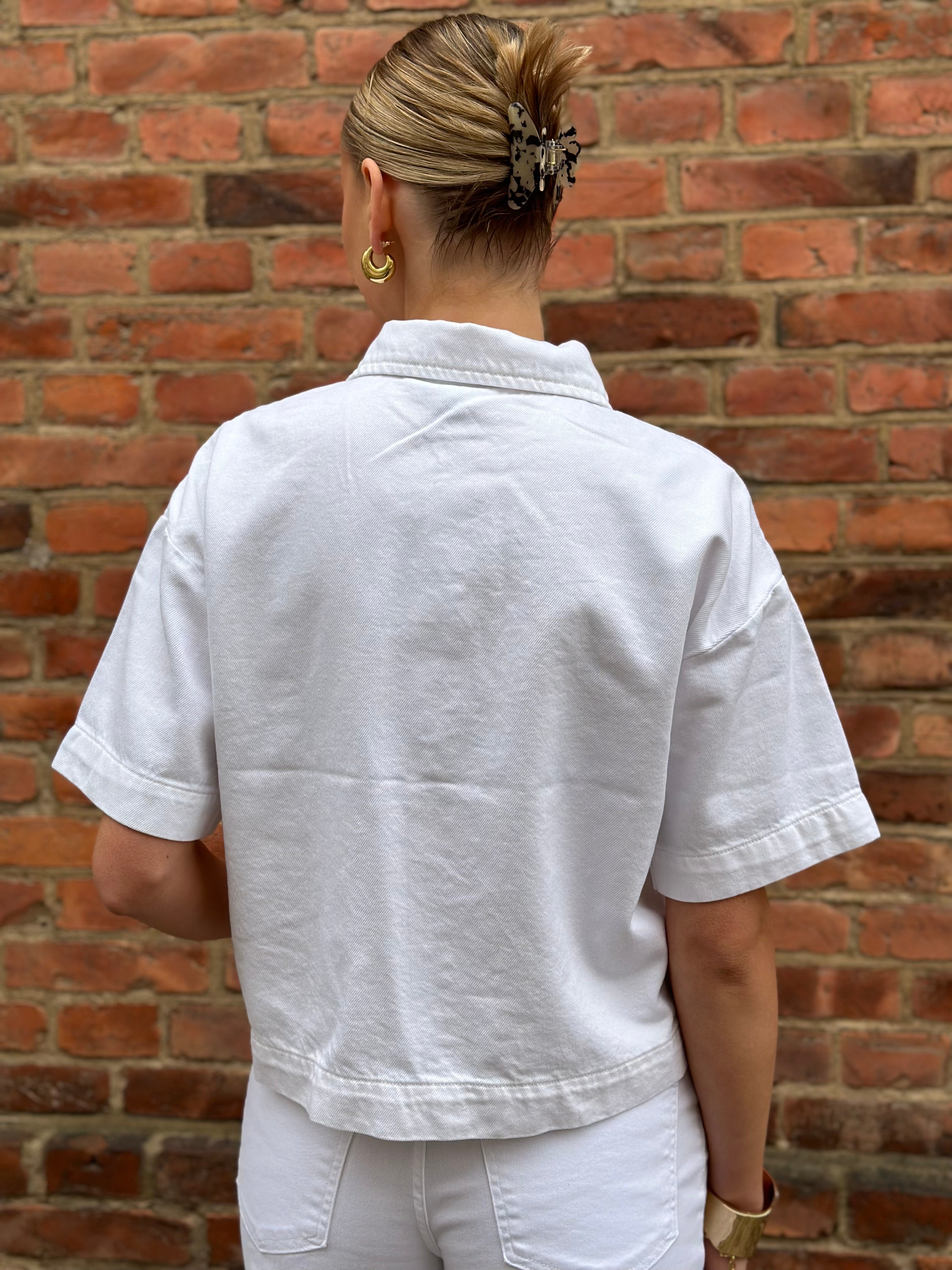 PIECES - SKY SS A-SHAPE DENIM TOP - BRIGHT WHITE