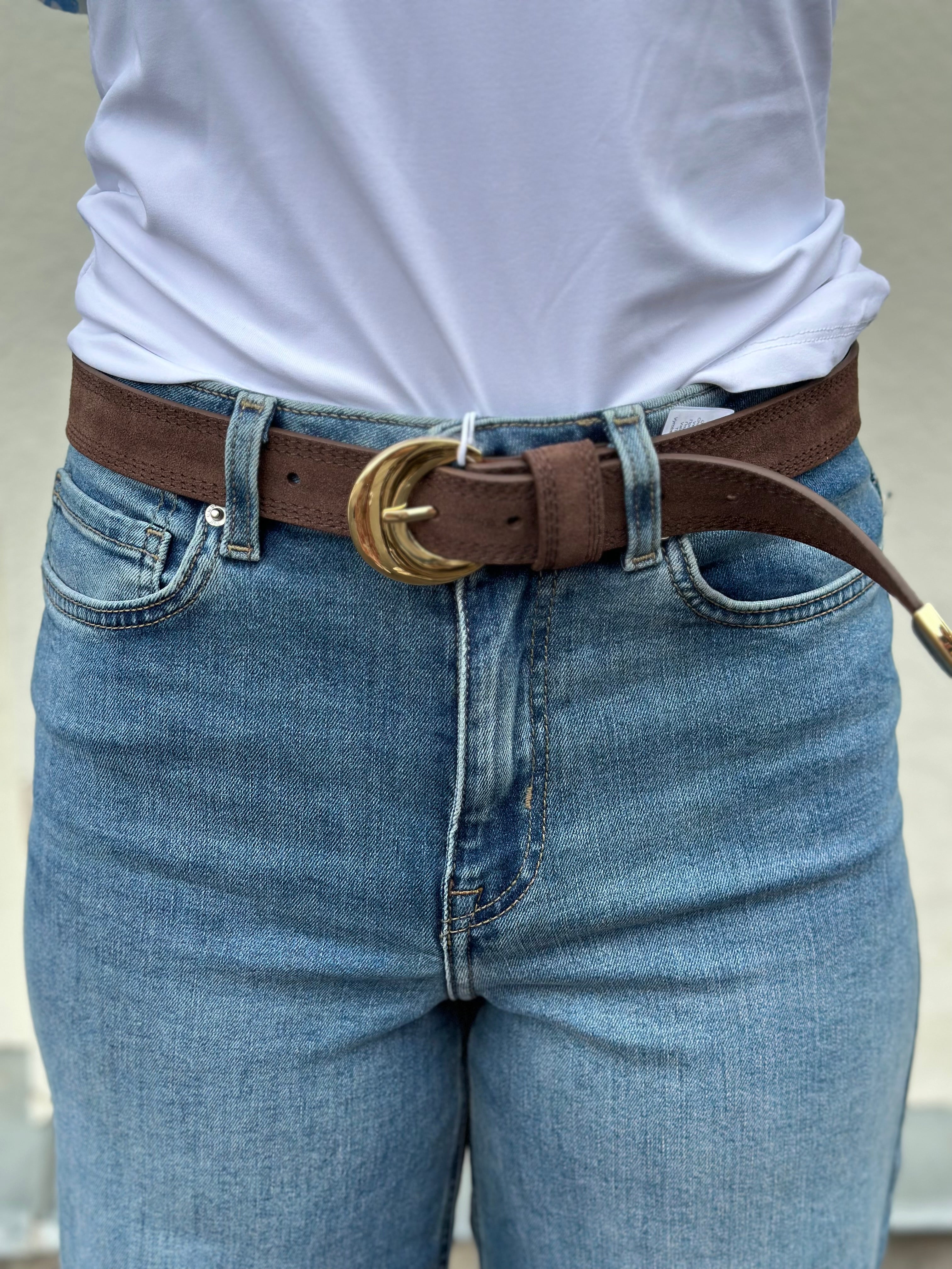 PIECES - BIRIA SUEDE JEANS BELT - COFFEE QUARTZ