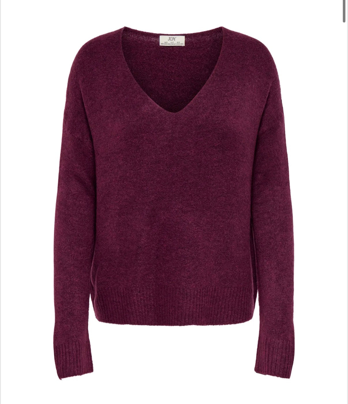 JDY - ELANORA L/S V-NECK PULLOVER - WINDSOR WINE MELANGE