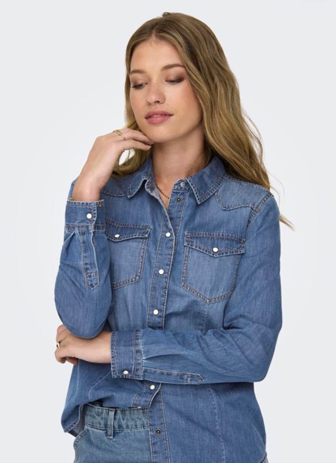 ONLY - ALEXA L/S DNM SHIRT ANA - MEDIUM BLUE DENIM