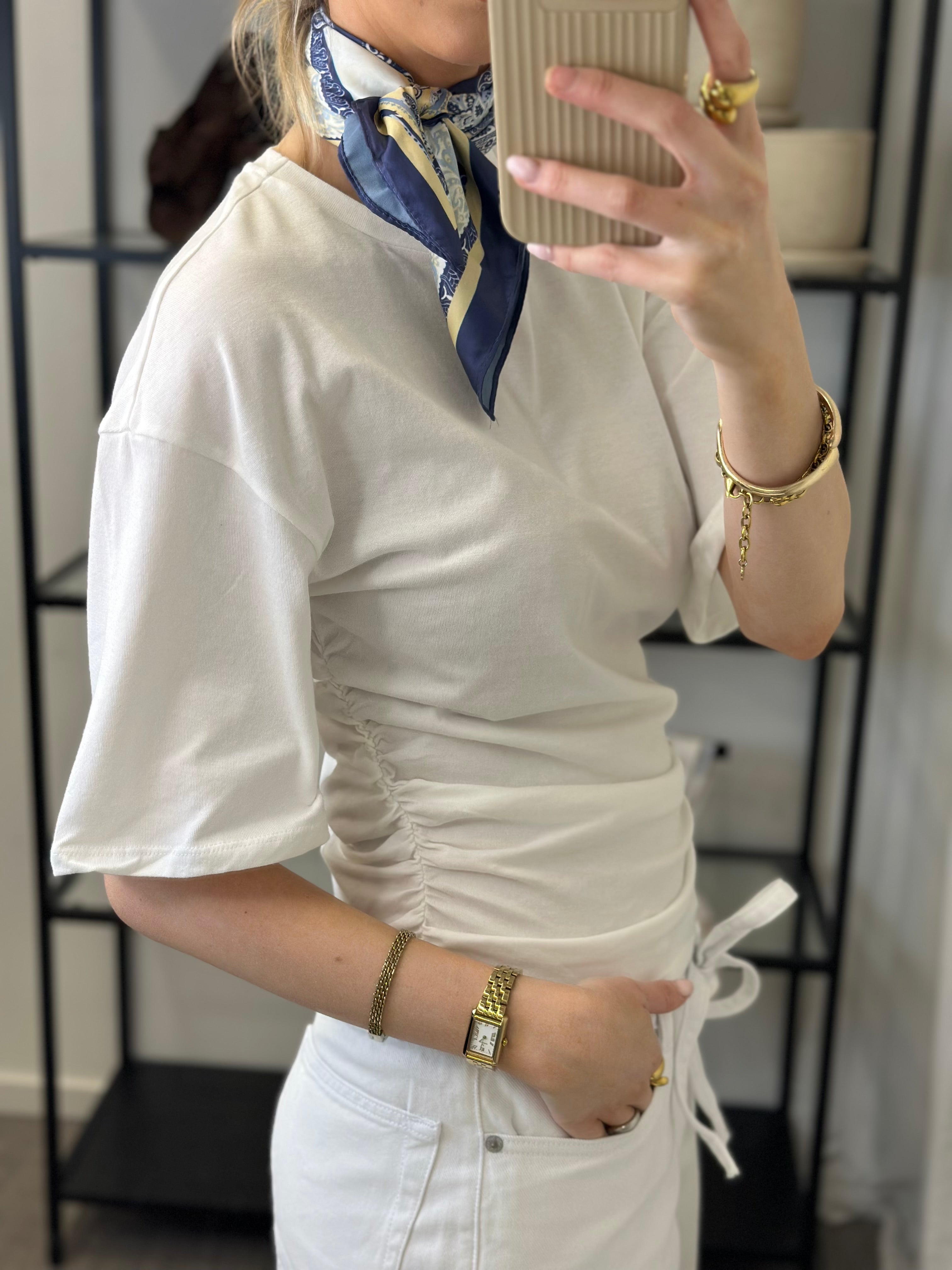AWARE - NAVARO 2/4 O-NECK TOP - SNOW WHITE