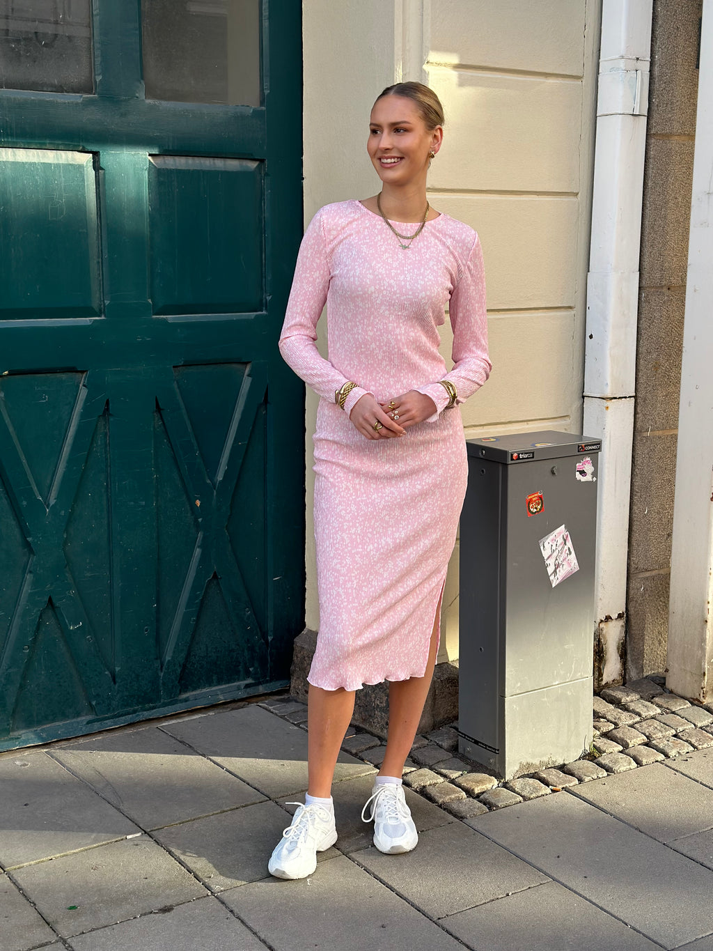 PIECES - FLORA LS MIDI DRESS - ROSEATE SPOONBI/FLOWER