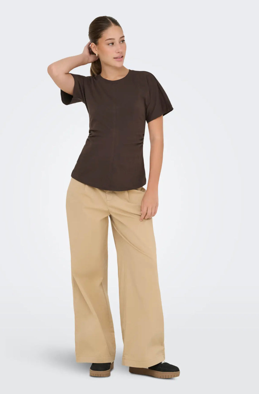 ONLY - MARIE LIFE S/S RUCHING TOP - SEAL BROWN