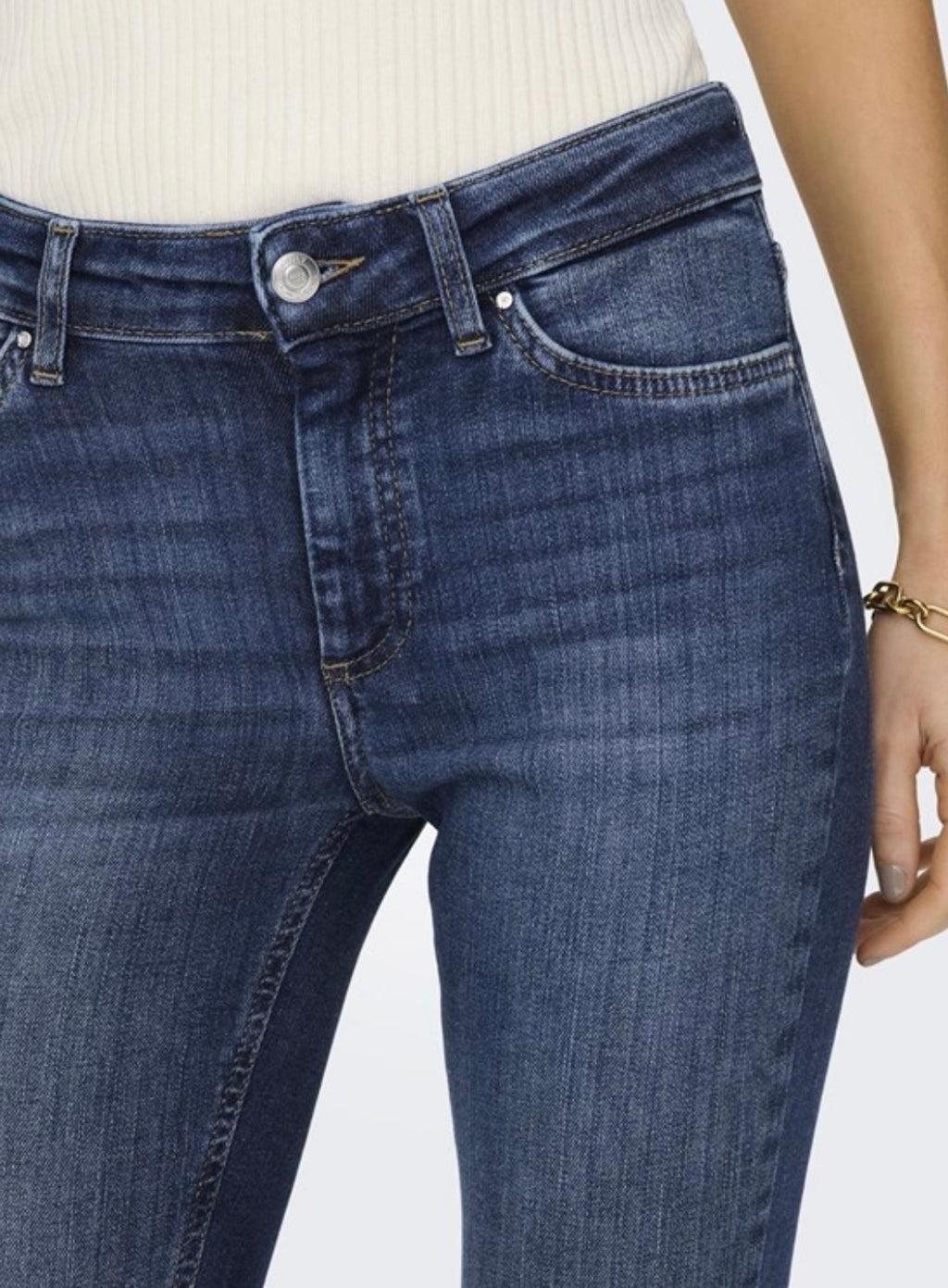 ONLY - BLUSH MID SK ANK RAW - MEDIUM BLUE DENIM