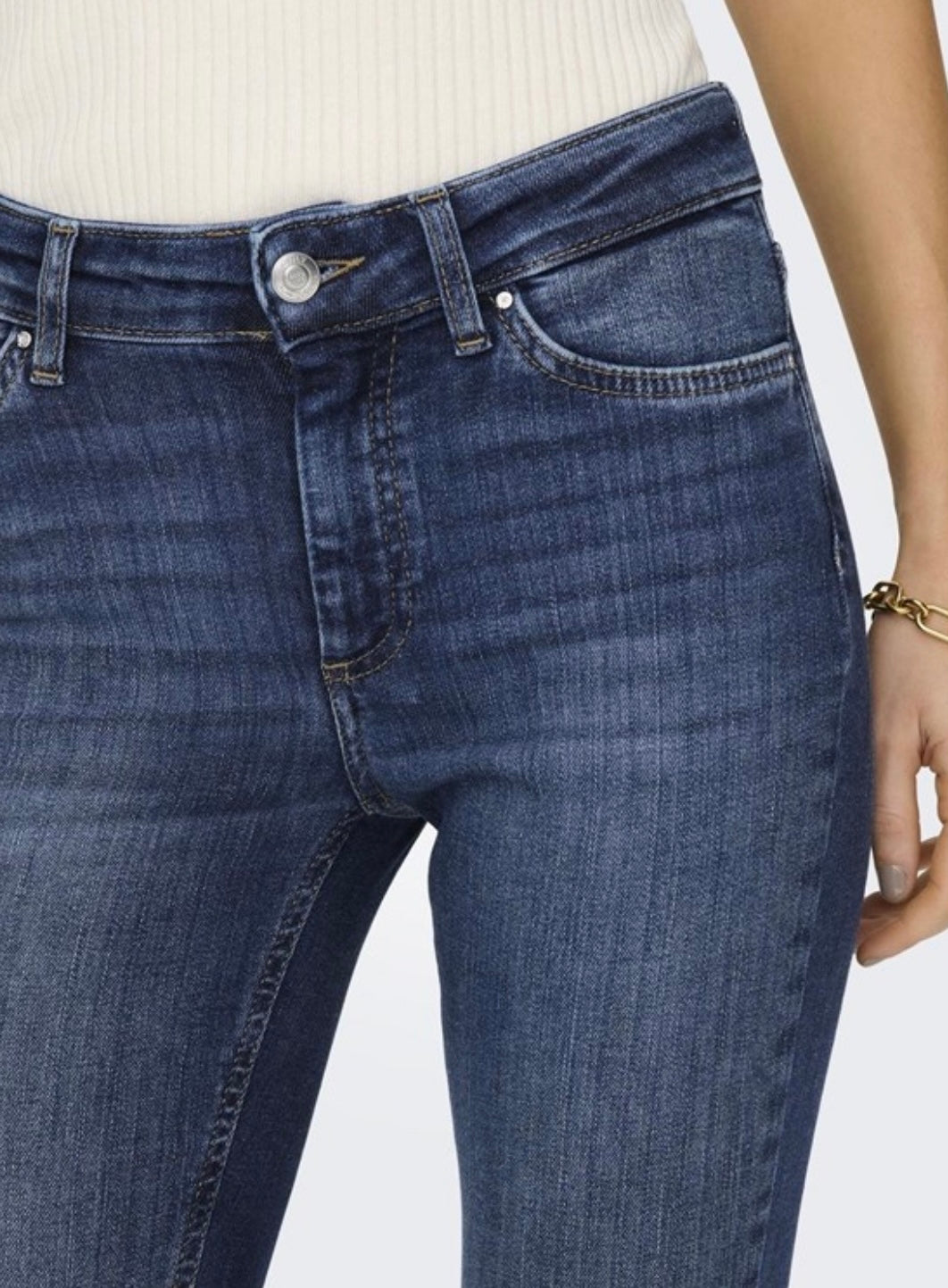 ONLY - BLUSH MID SK ANK RAW - MEDIUM BLUE DENIM