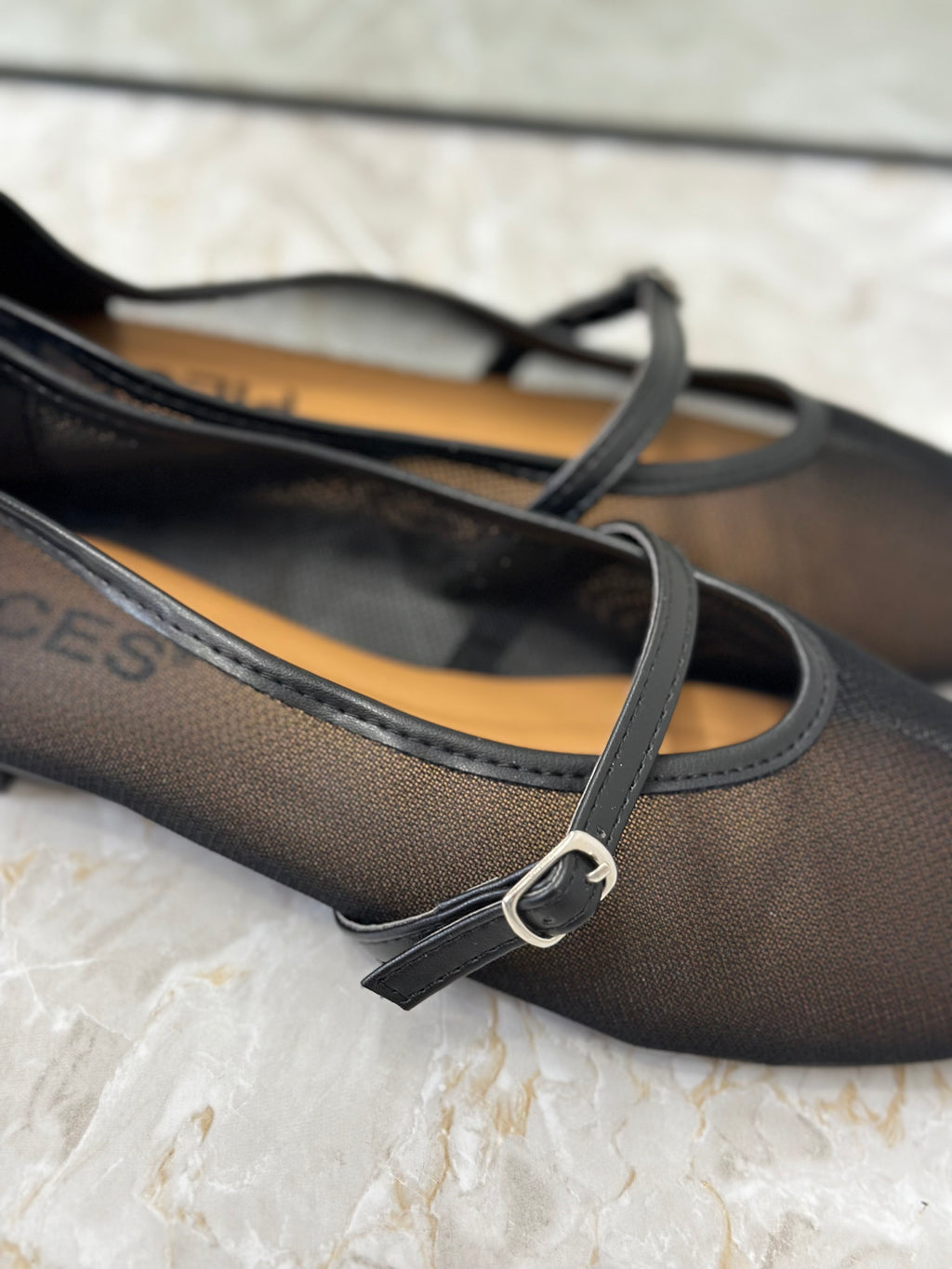 PIECES - STEPH MARY JANE MESH BALLERINA - BLACK
