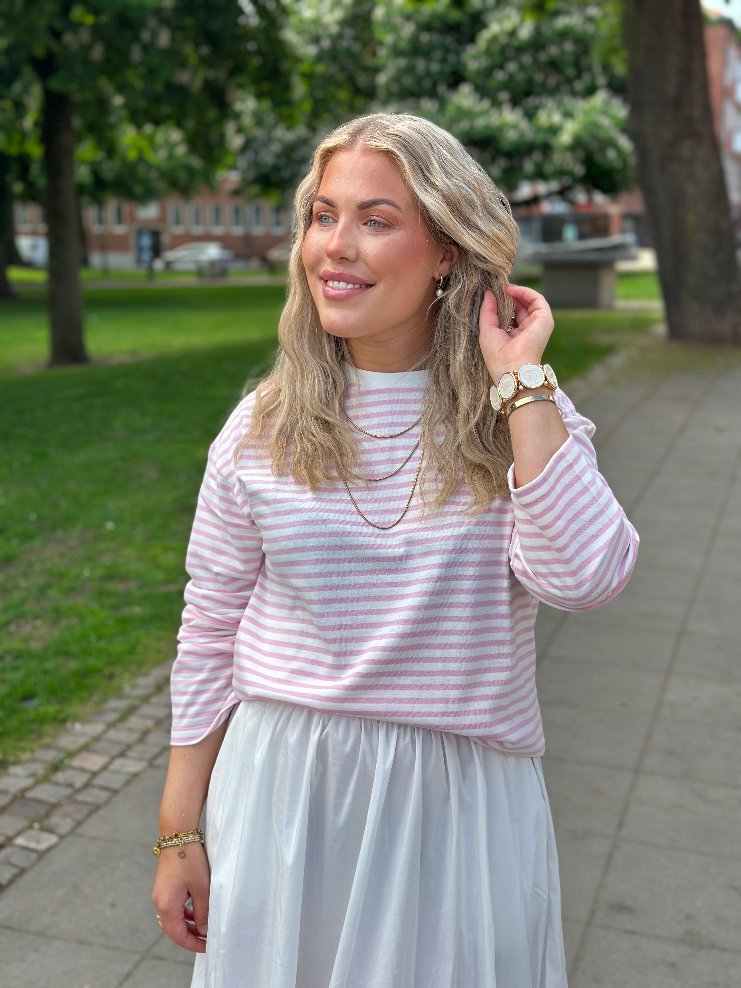 PIECES - SADIE LS TOP - BRIGHT WHITE/ROSEATE SPOONBILL