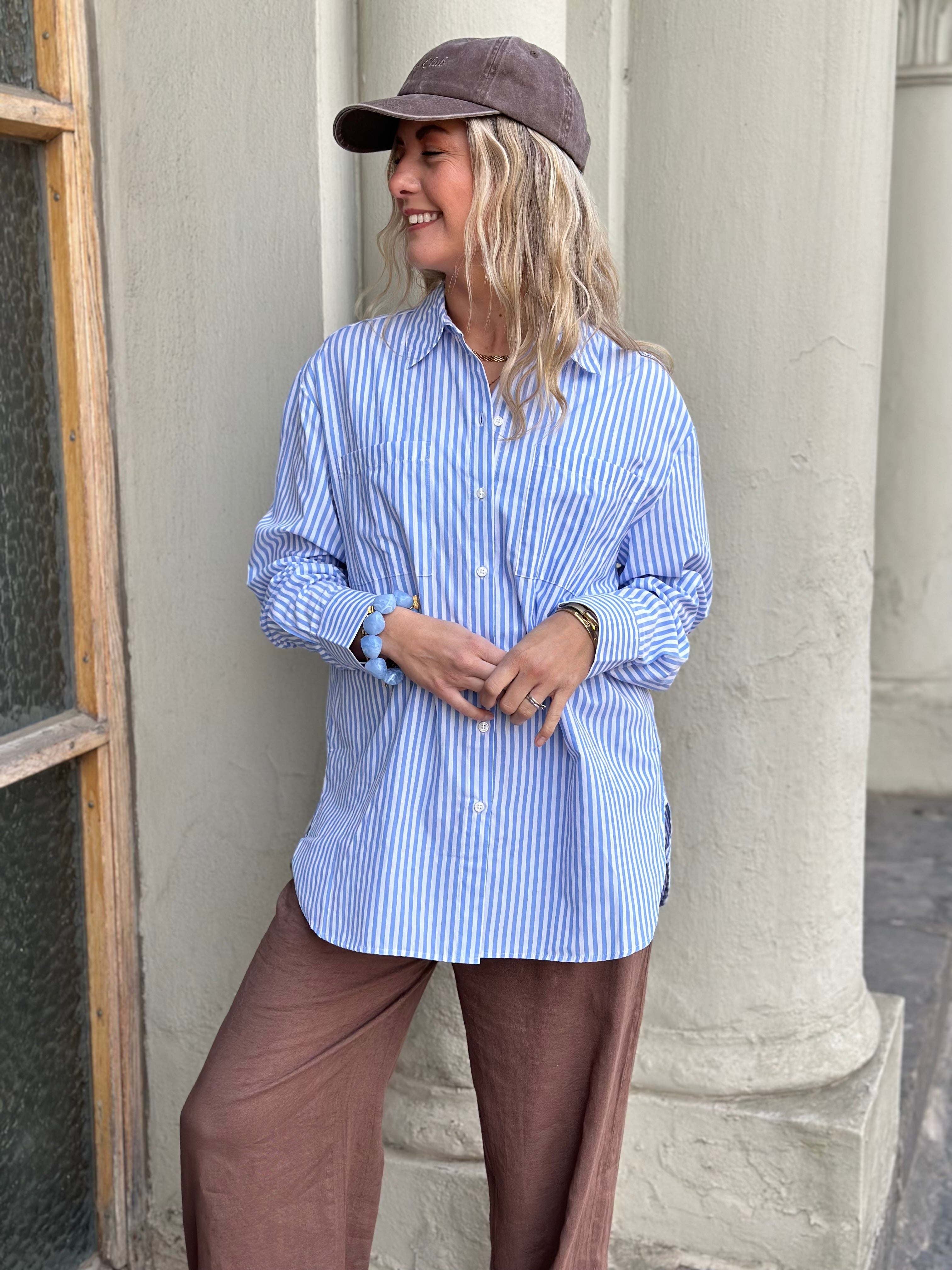 PIECES - MELIA LS LOOSE SHIRT - BRIGHT WHITE/GRAPE MIST