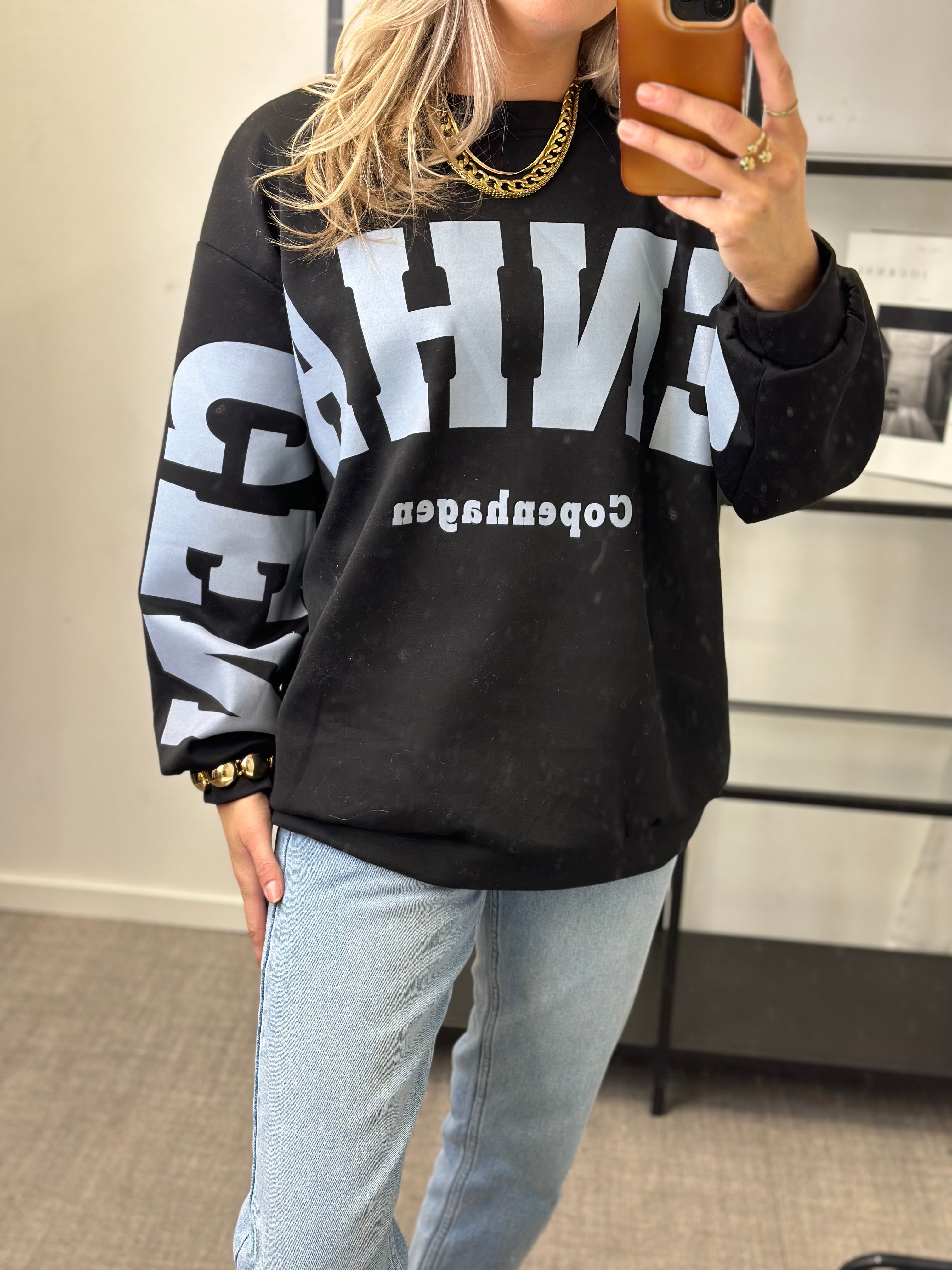 MARTA - HIBISCUS SWEATSHIRT 22659 SVART/BLÅ