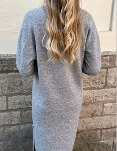 VEROMODA - NINNA LS V-NECK KNIT DRESS - DARK GREY MELANGE