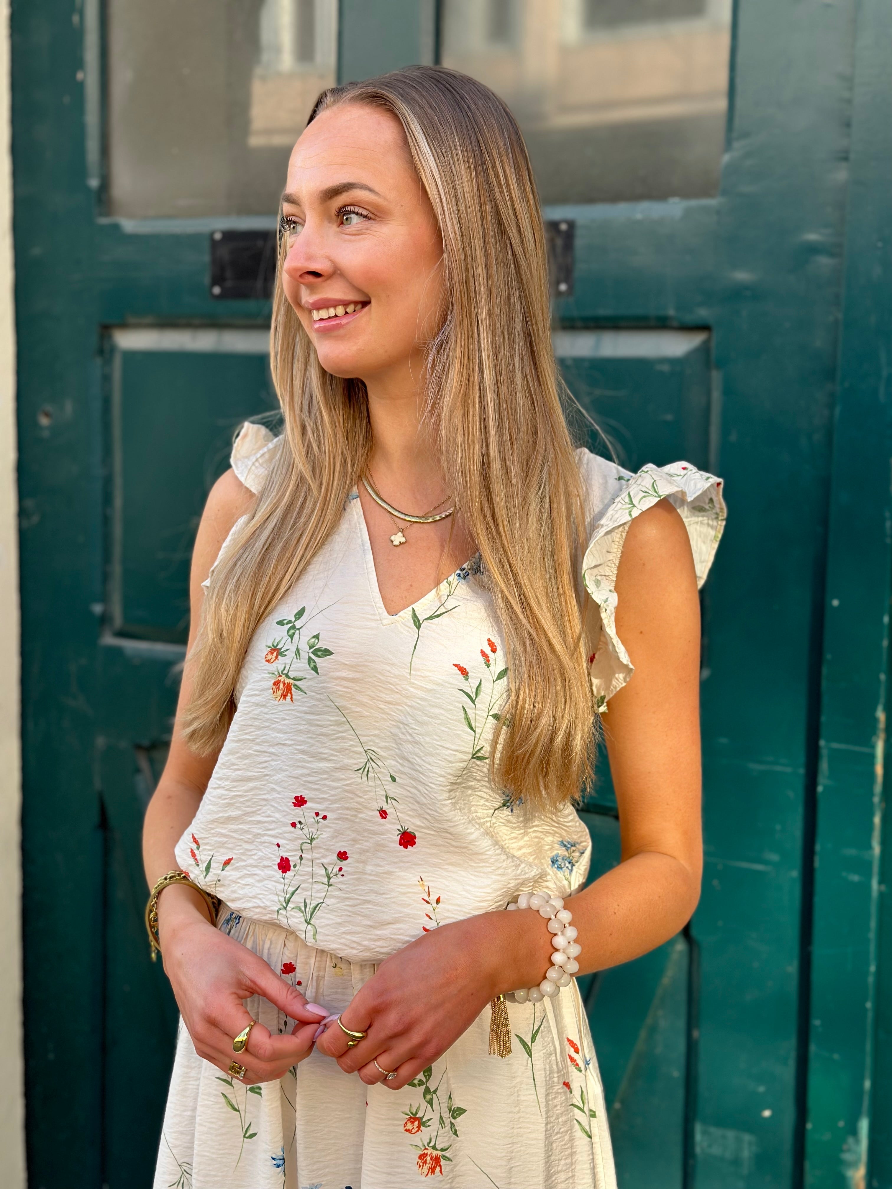 VEROMODA - JOSIE SL V-NECK TOP - BIRCH/BINA