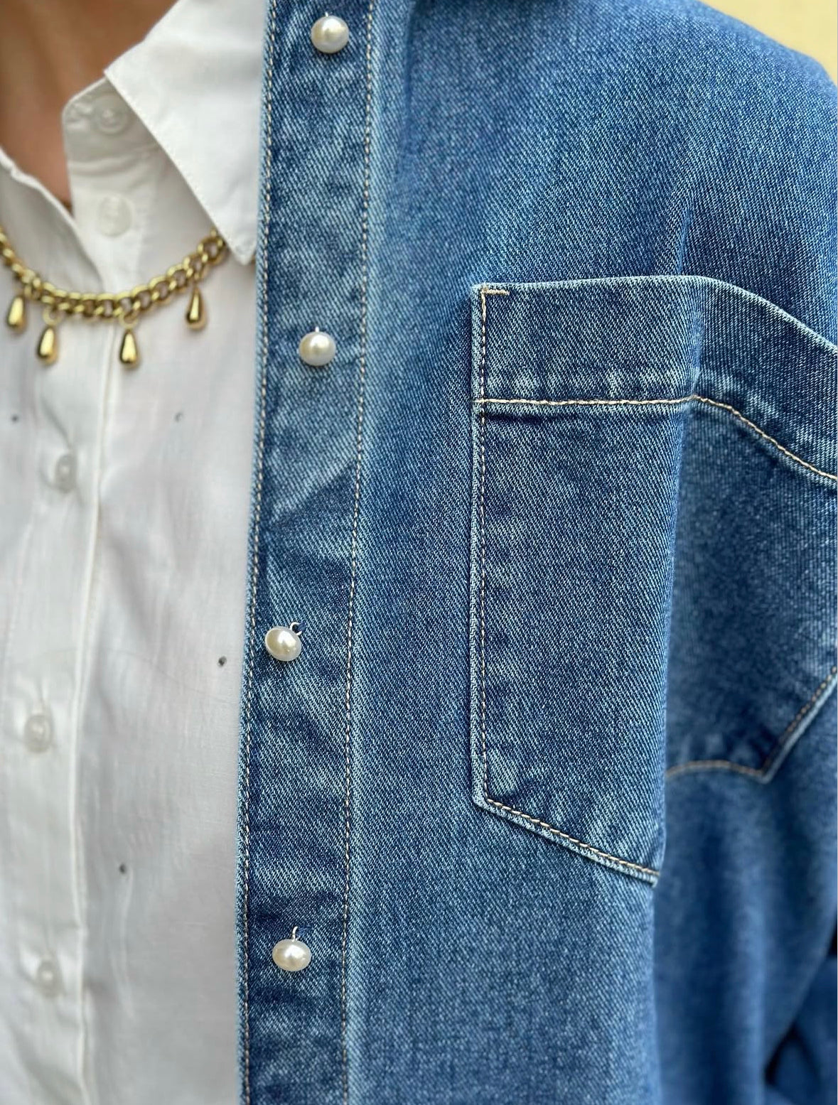 VEROMODA - ELORA LS DENIM SHIRT - MEDIUM BLUE DENIM