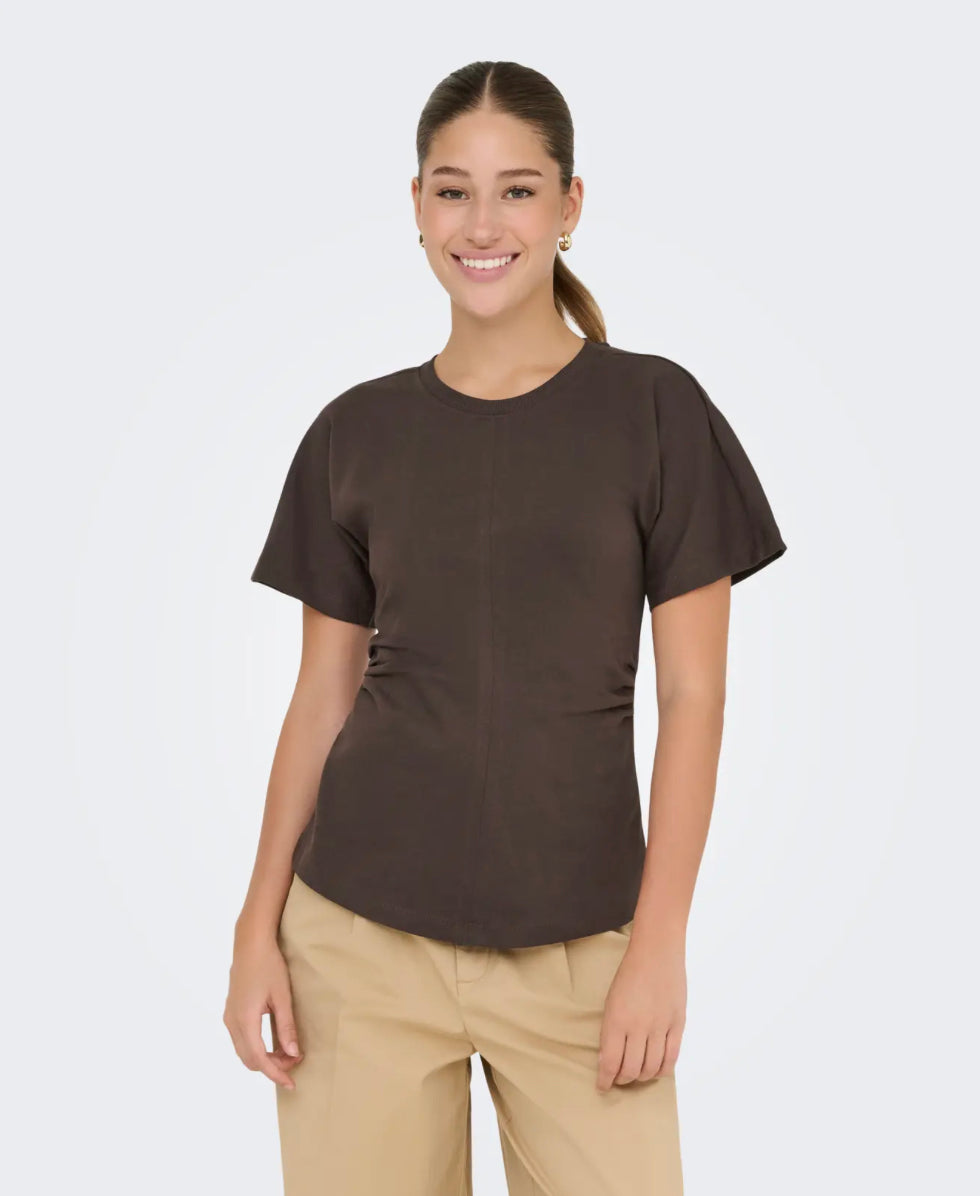 ONLY - MARIE LIFE S/S RUCHING TOP - SEAL BROWN