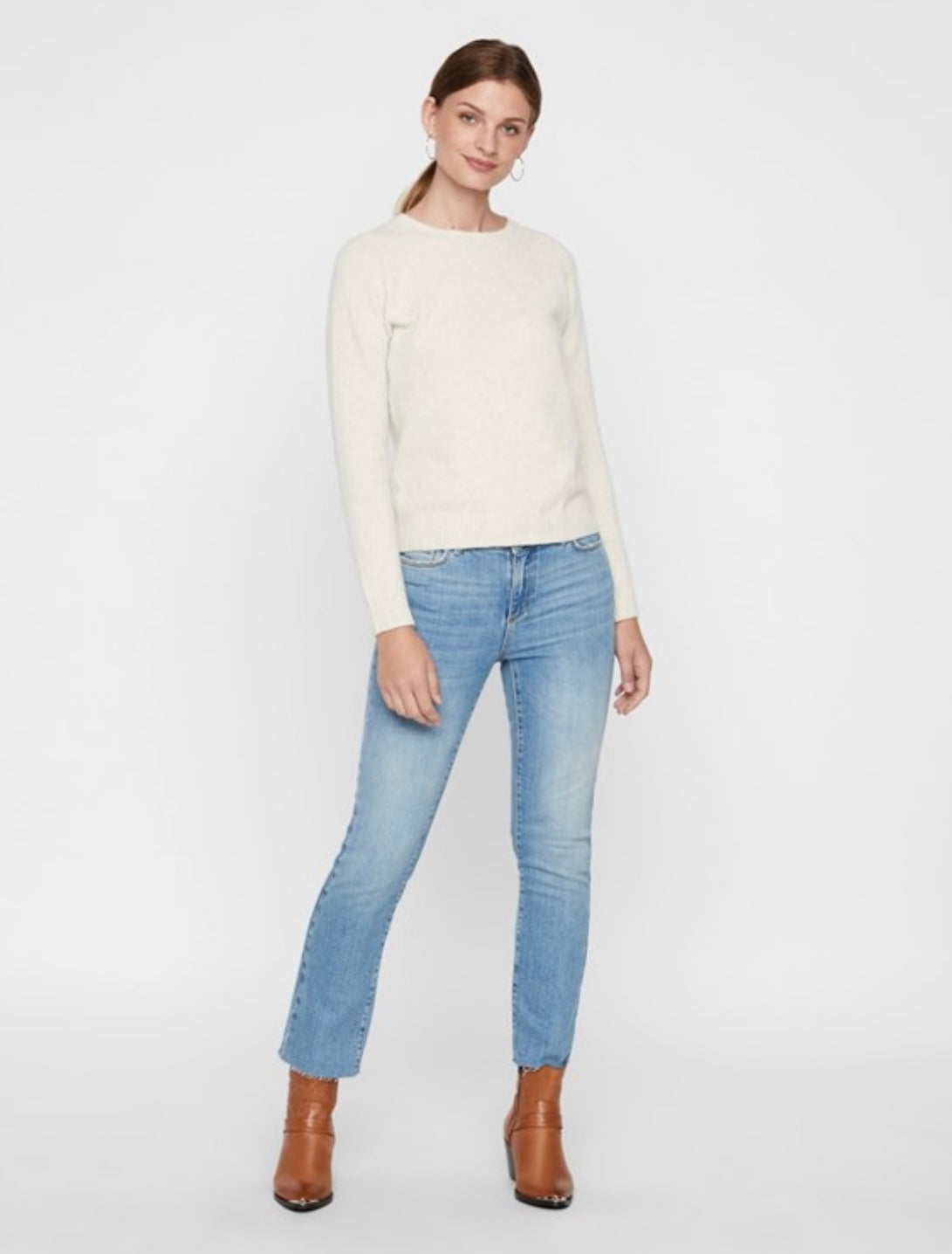VERO MODA - DOFFY LS O-NECK BLOUSE - BIRCH/MELANGE