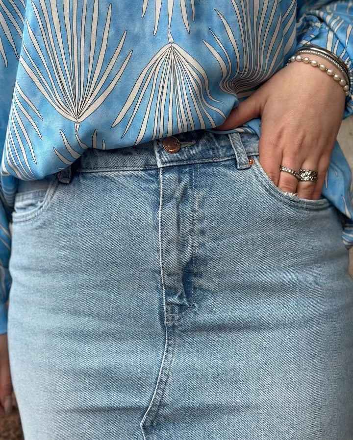 VERO MODA - VERI HR CALF DENIM SKIRT - LIGHT BLUE DENIM