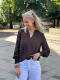 ONLY - METTE V-NECK LS SMOCK TOP - COFFEE BEAN
