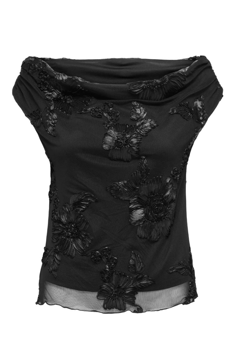 JDY - CASABLANCA S/L OFF SHOULDER TOP - BLACK