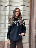 MARTA - KITTE SCARF - BLACK/ BEIGE STRIPE