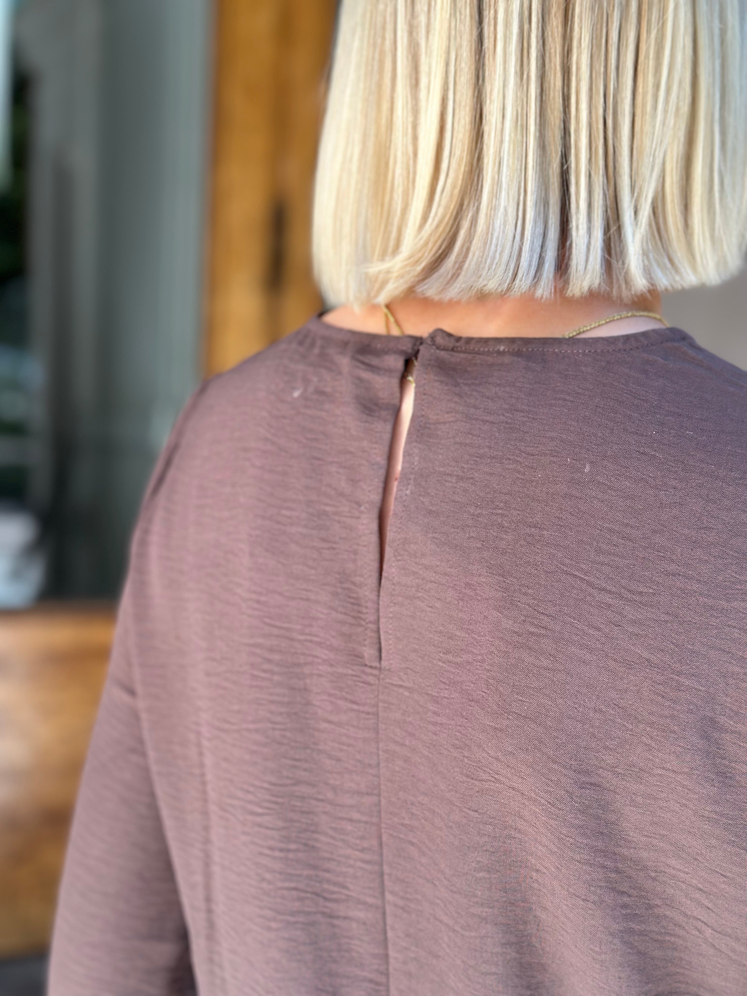 VEROMODA - ALVA 3/4 O-NECK TOP - CHOCOLATE MARTINI