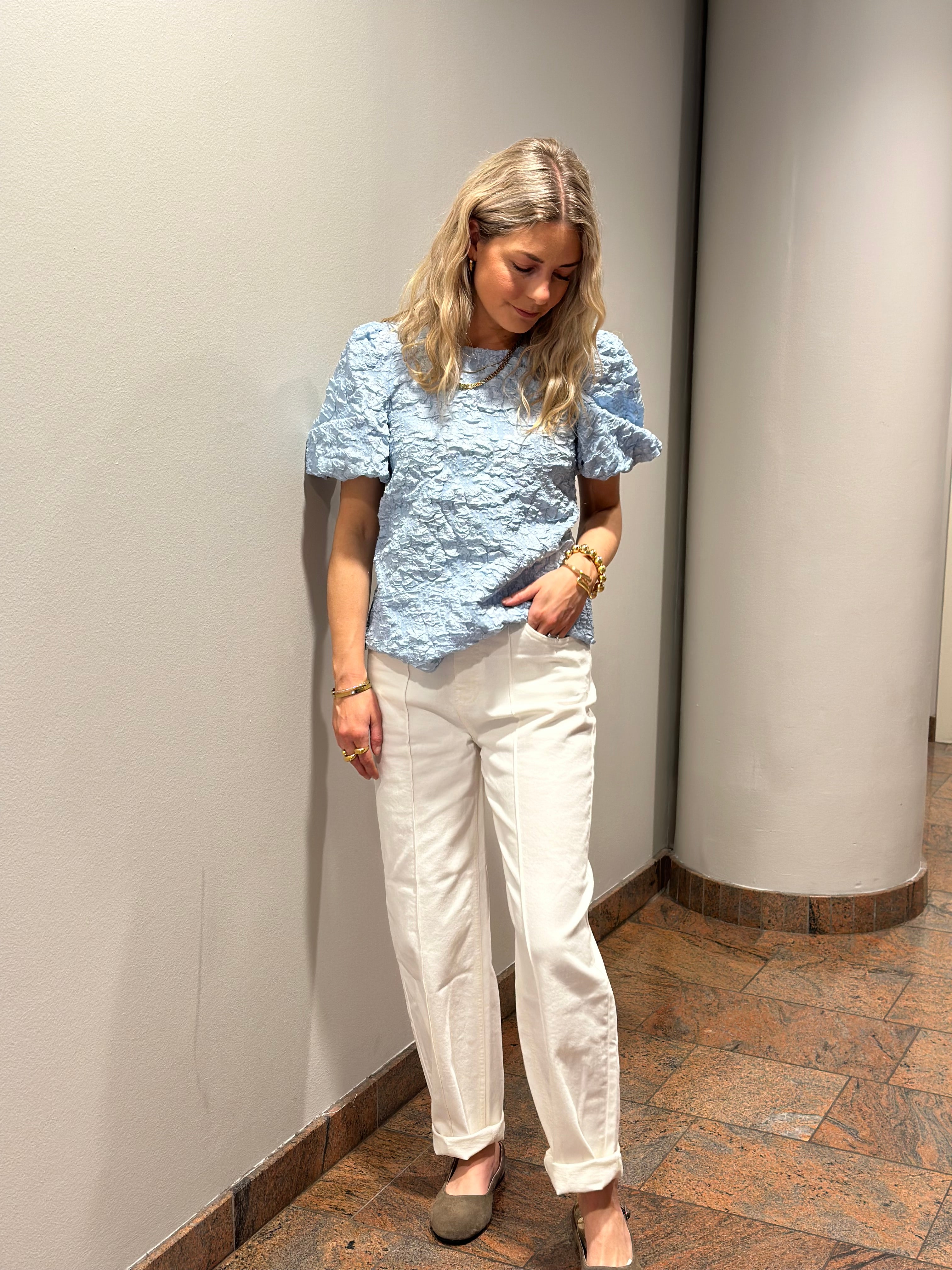 PIECES - GRETCHEN SS TOP - CASHMERE BLUE