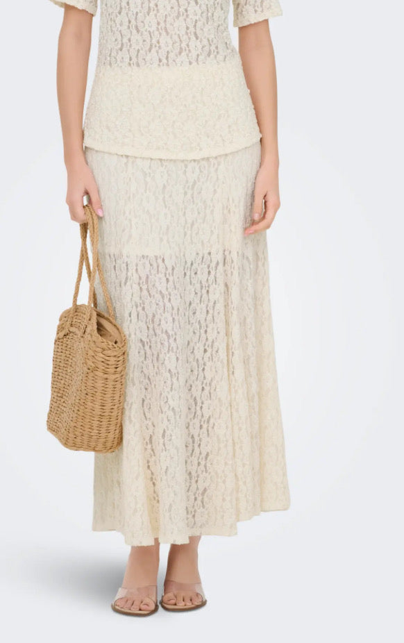 JDY - GALLAS LONG LACE SKIRT - PRISTINE