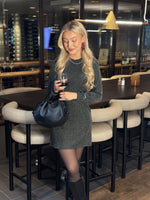 Ladda upp bild till gallerivisning, ONLY - CAROL L/S GLITTER BOW DRESS - BLACK/HARLEKIN
