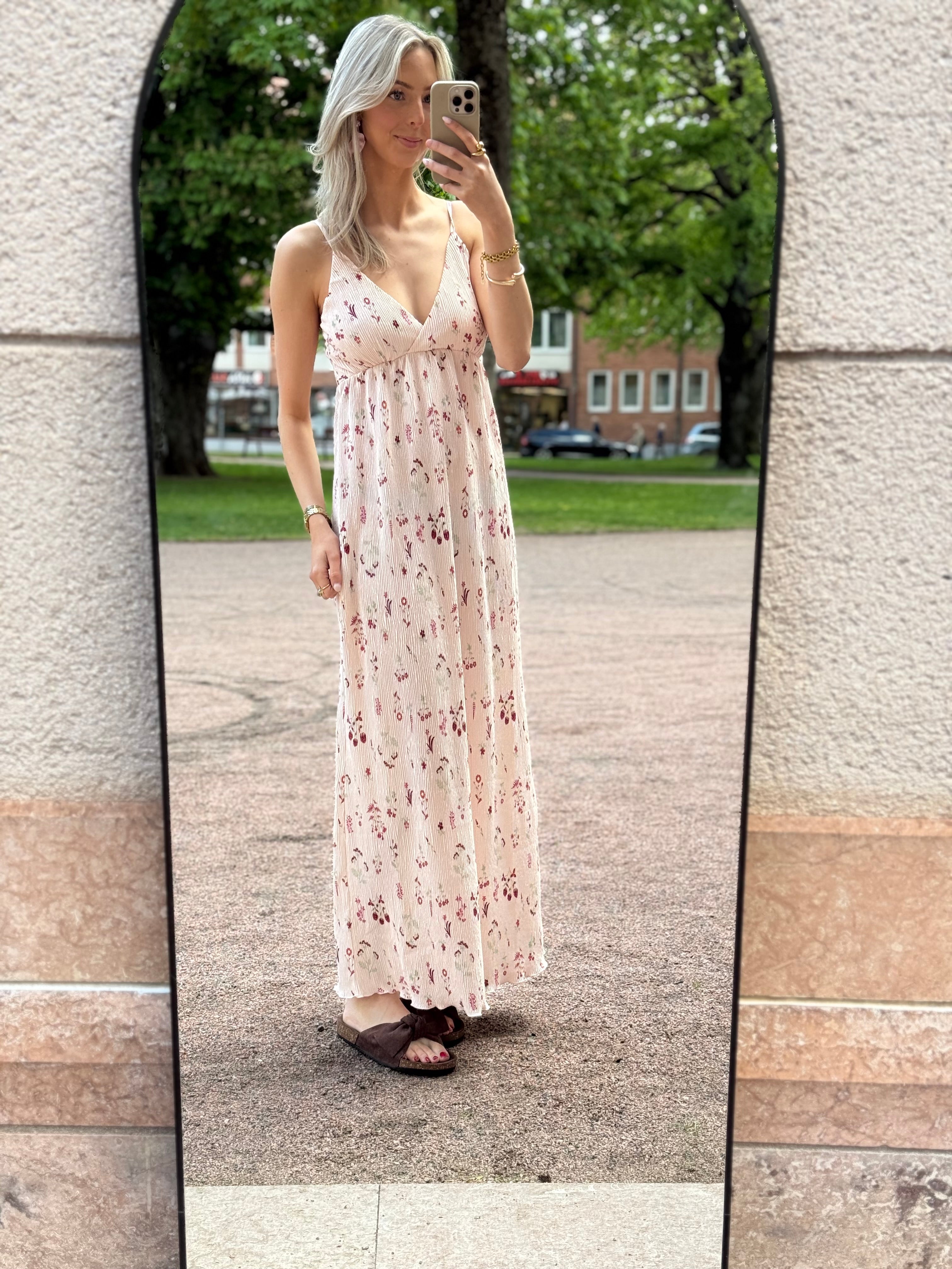 PIECES - FLORA SL STRAP DRESS - PETAL PINK/FLOWERS