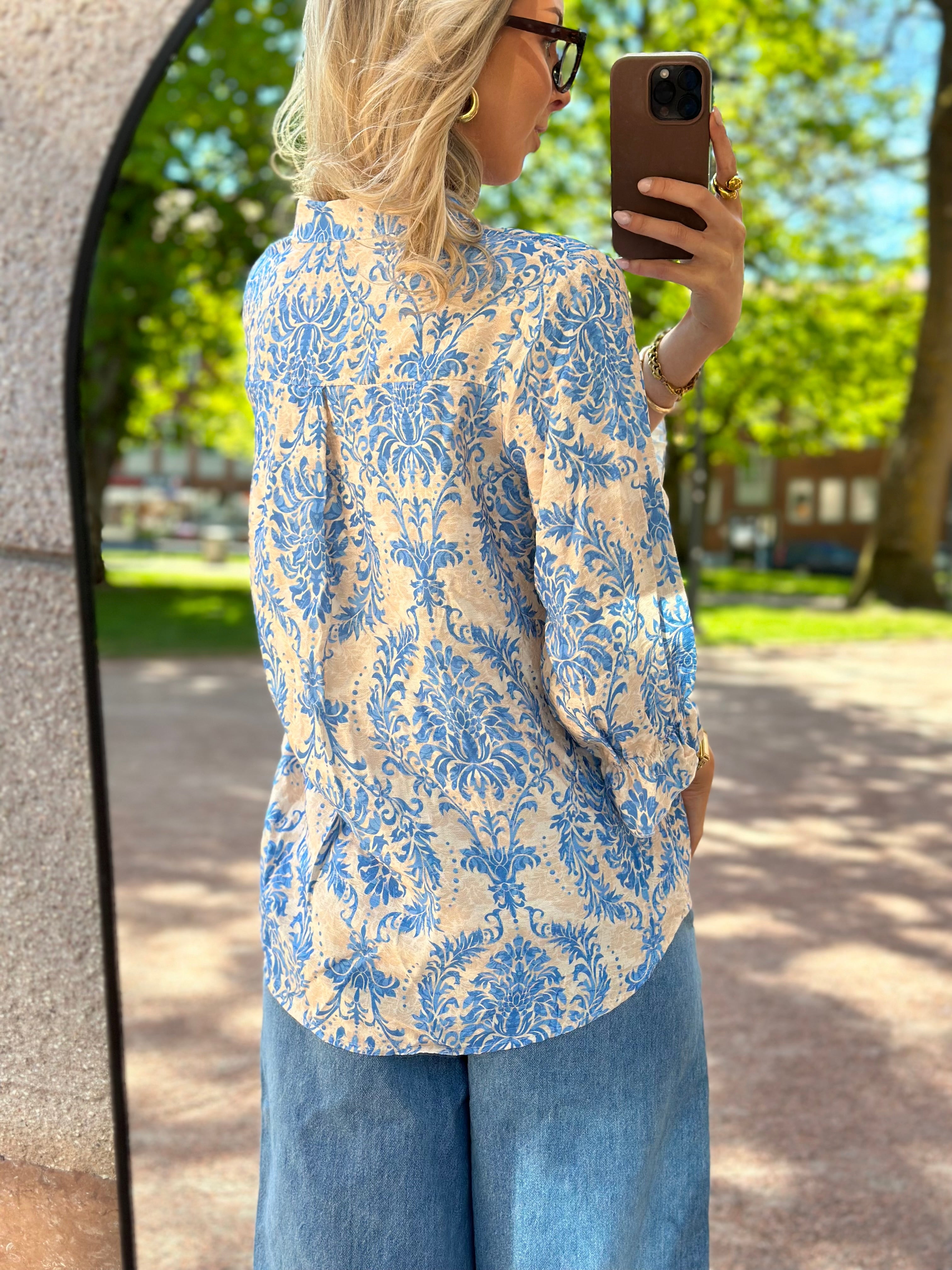 MOONDUST - BELLA FRILL BLUSE MO4059 - OCEAN BLUE