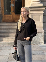 Ladda upp bild till gallerivisning, JDY - LETTY LS V-NECK FRILL PULLOVER - CHOCOLATE TORTE/MELANGE
