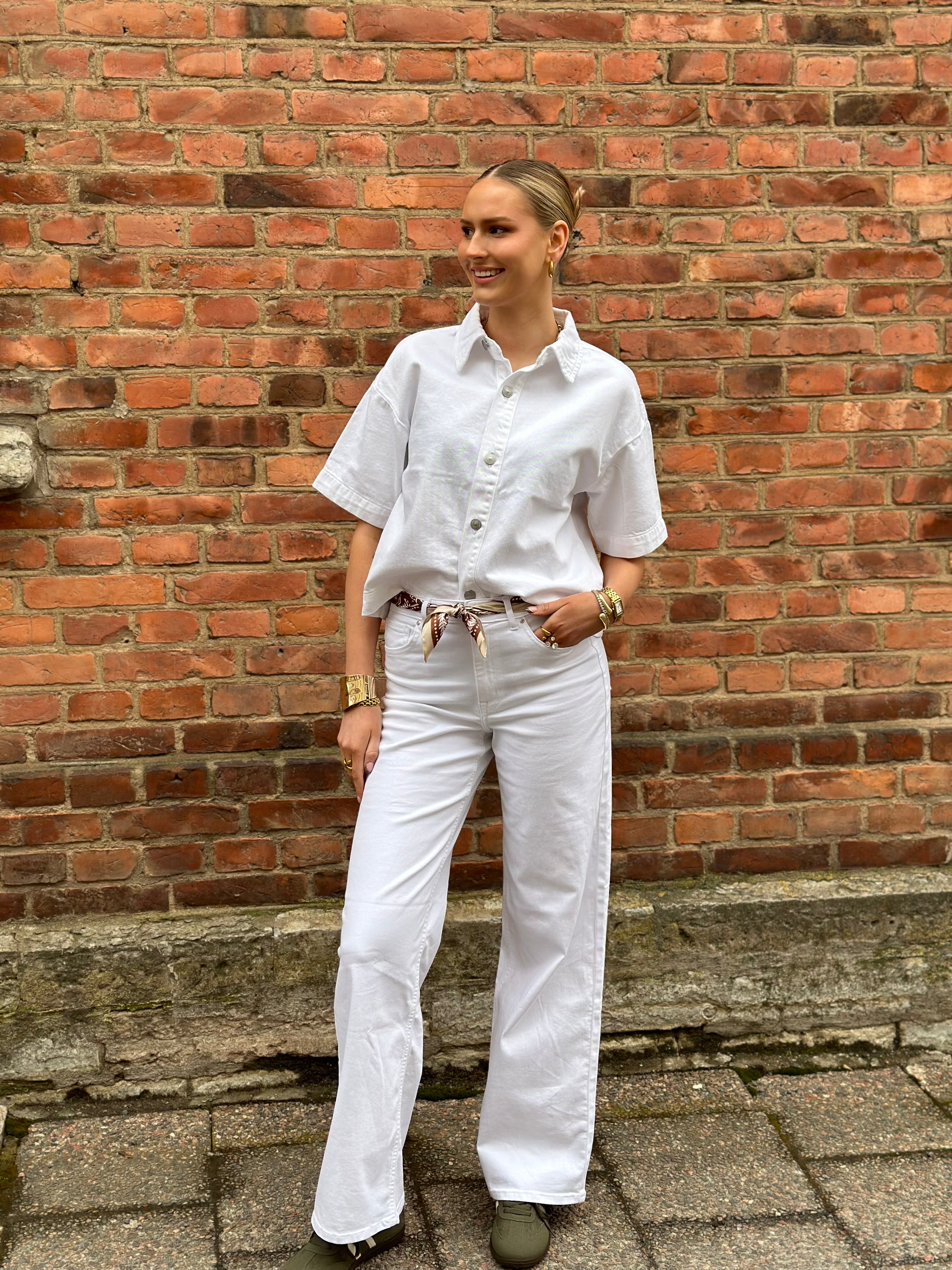 PIECES - SKY SS A-SHAPE DENIM TOP - BRIGHT WHITE