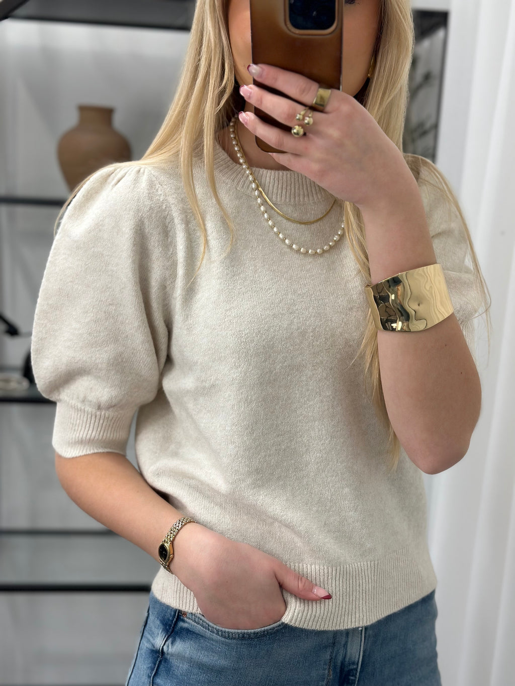 VEROMODA - DOFFY 2/4 O-NECK PULLOVER - BIRCH/MELANGE