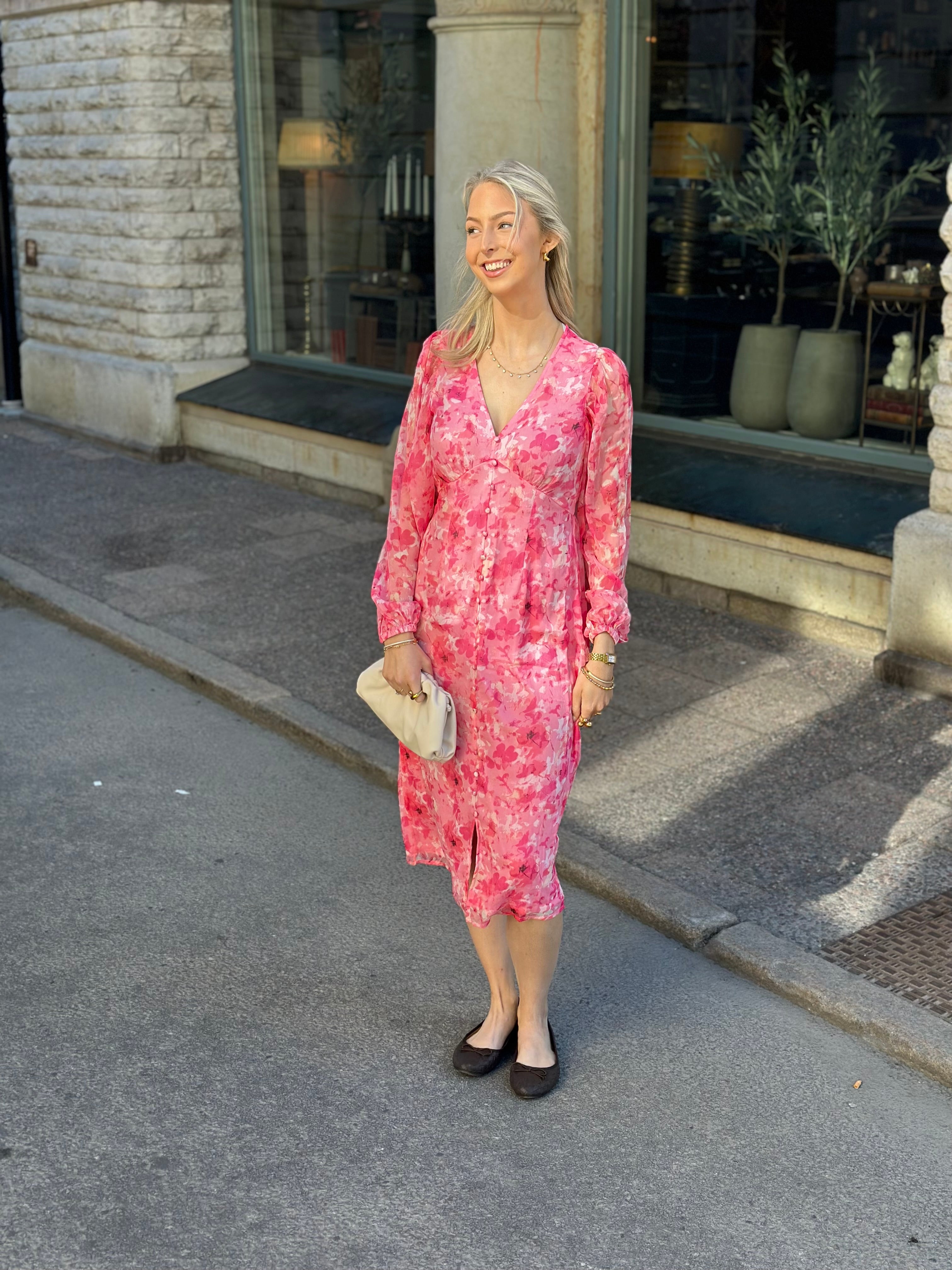 VEROMODA - SMILLA LS V-NECK CALF DRESS - ROSE SHADOW/SALLY