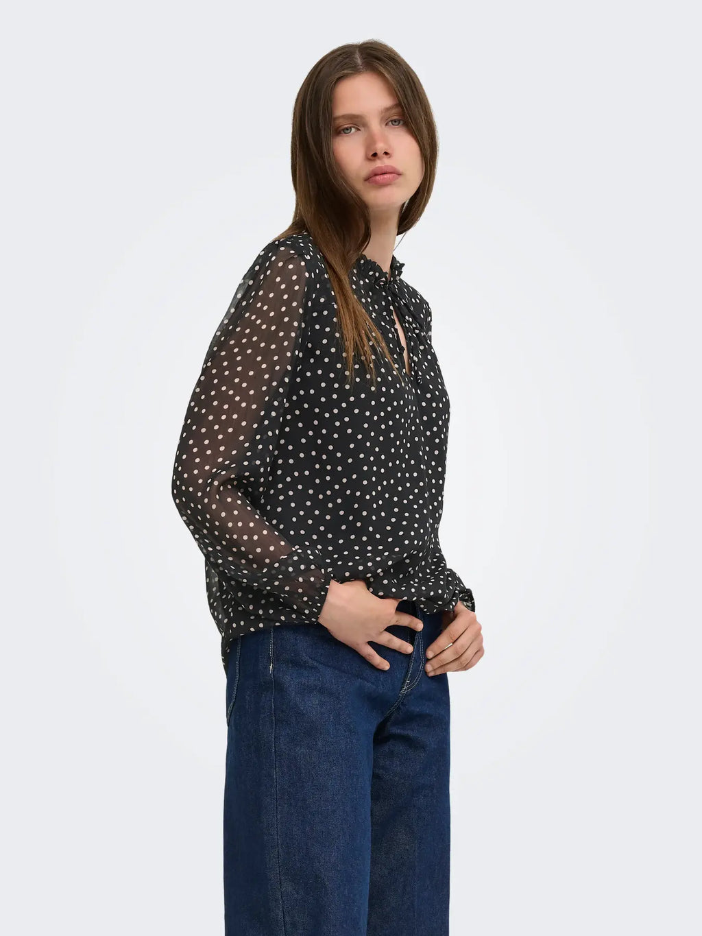 ONLY - DITSY L/S BLOUSE - BLACK/DOTS