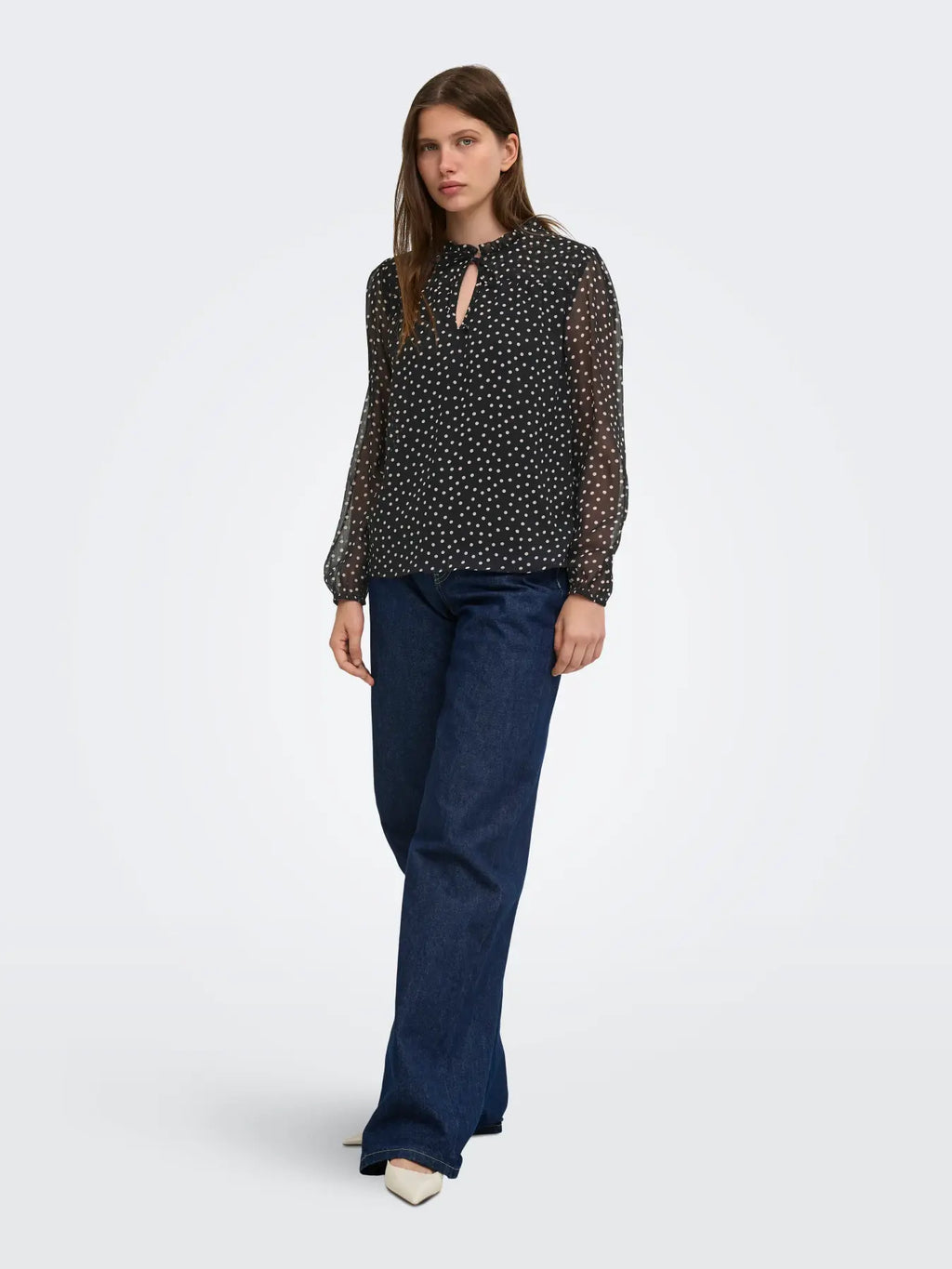 ONLY - DITSY L/S BLOUSE - BLACK/DOTS