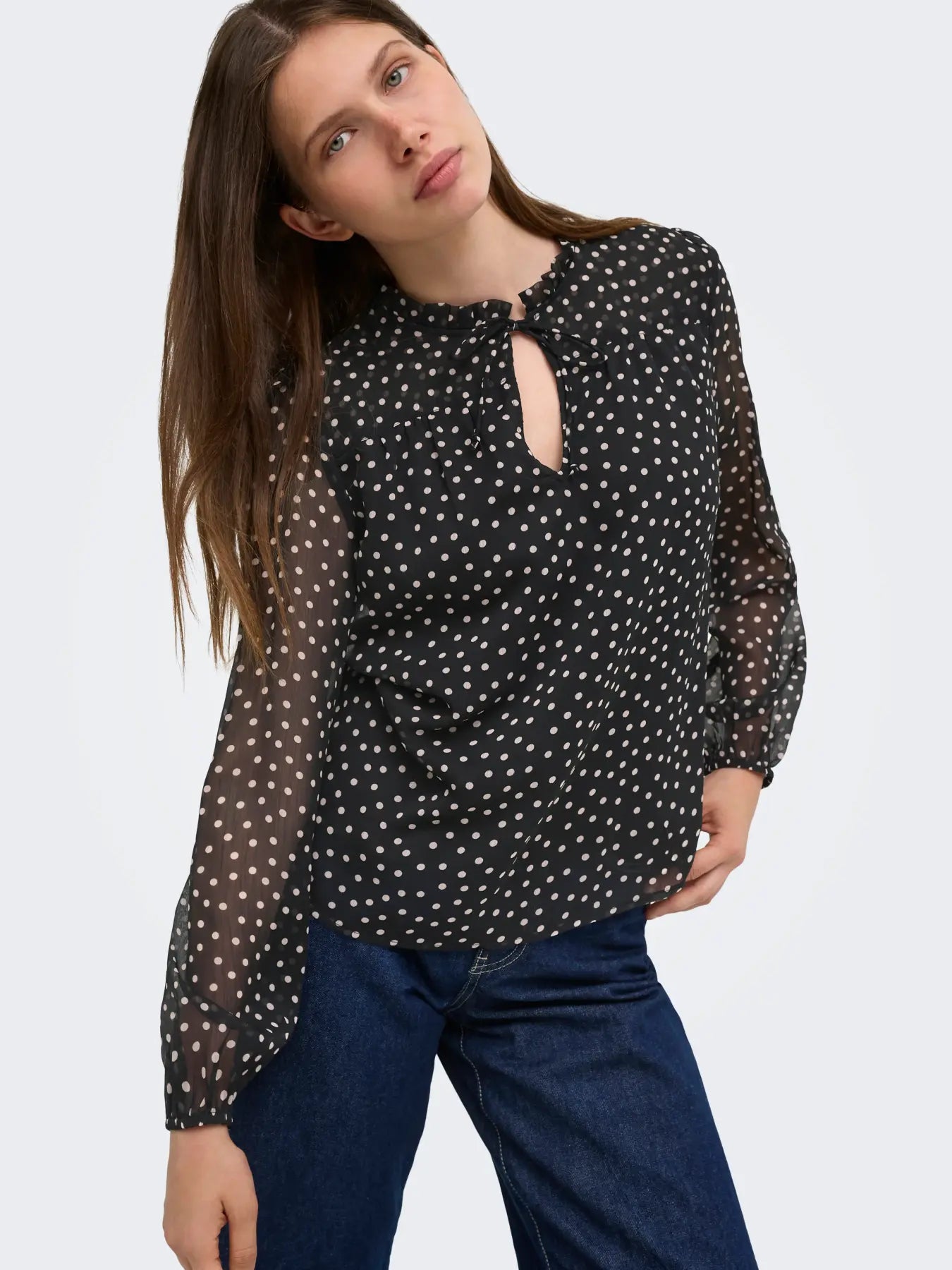 ONLY - DITSY L/S BLOUSE - BLACK/DOTS