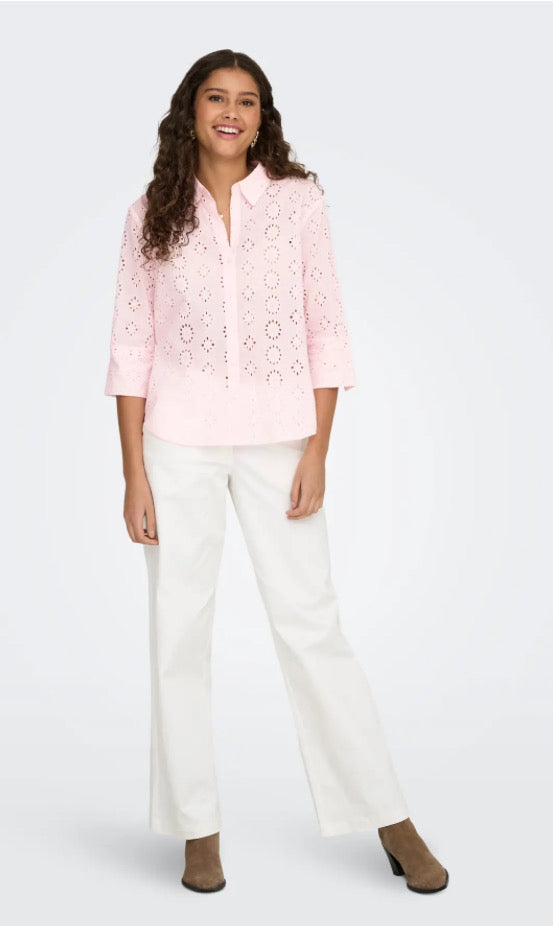 JDY - TALLIE 3/4 LONG SHIRT - CHALK PINK